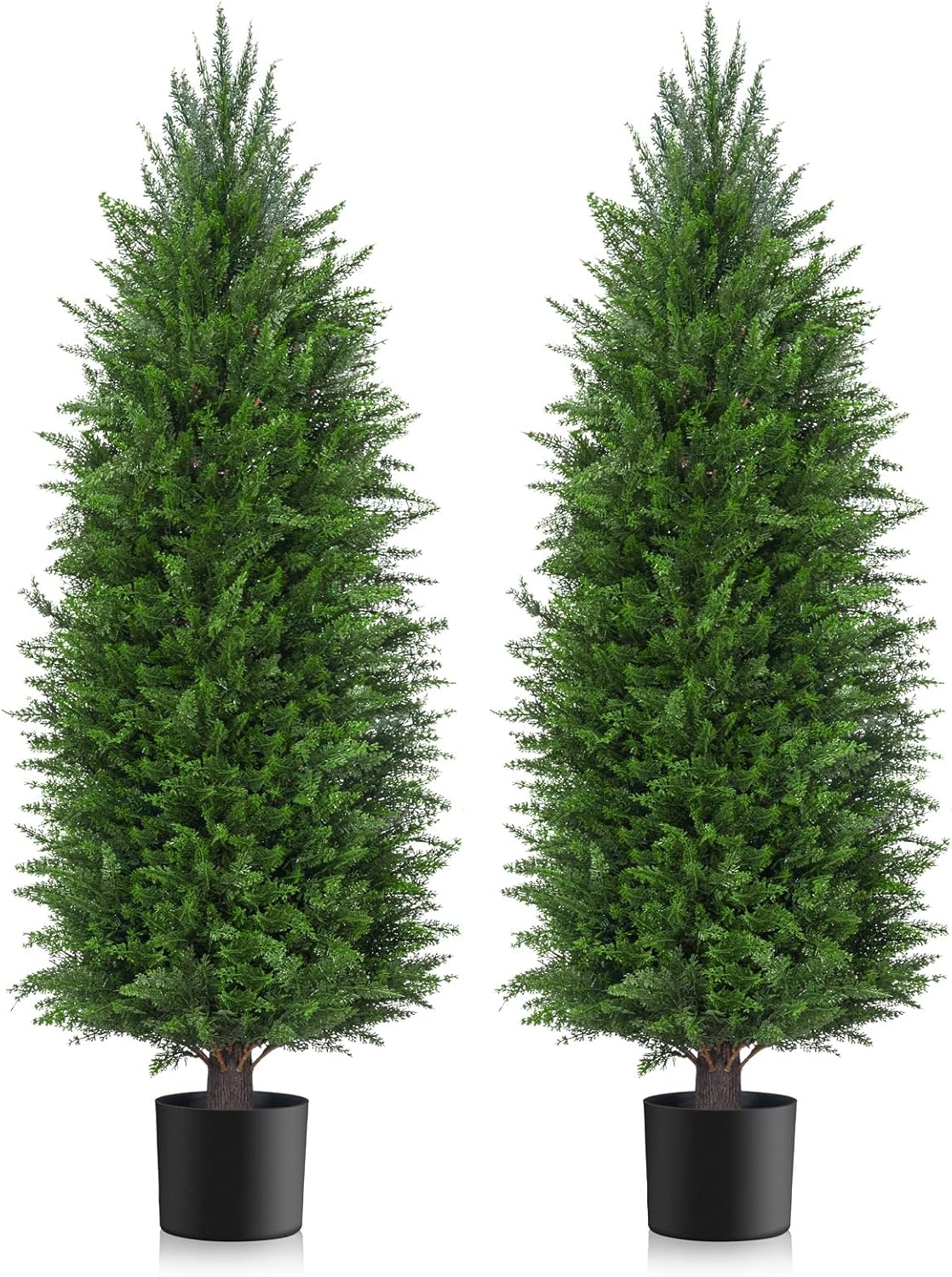 Artificial Set of 2 Cedar Topiary Ball Trees 22" for Outdoors with Ground Spike, UV Resistant Faux Cypress Plants into Anywhere, Evergreen Shrubs Bushes for Room Front Porch Garden Backyard Decor