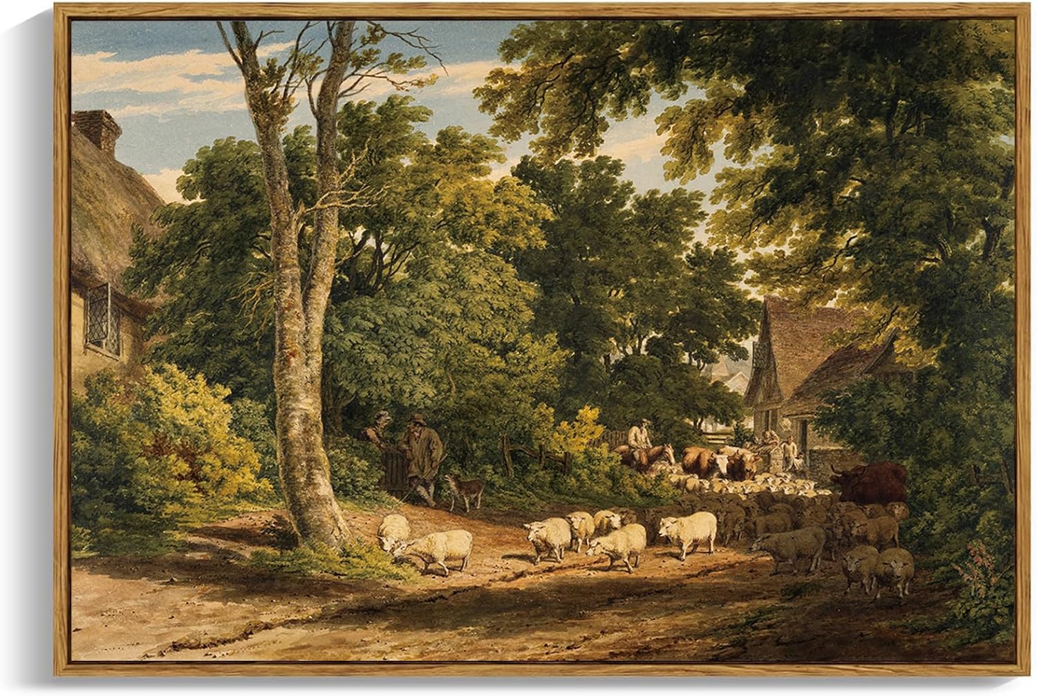 OIQArtOIQ Framed Canvas Wall Art,Vintage Decor,Landscape Nature Country Wildflower Paintings Farmhouse Pictures Modern Artwork Rustic Fall Flower Prints Cottagecore Office Living Room Bedroom Bathroom