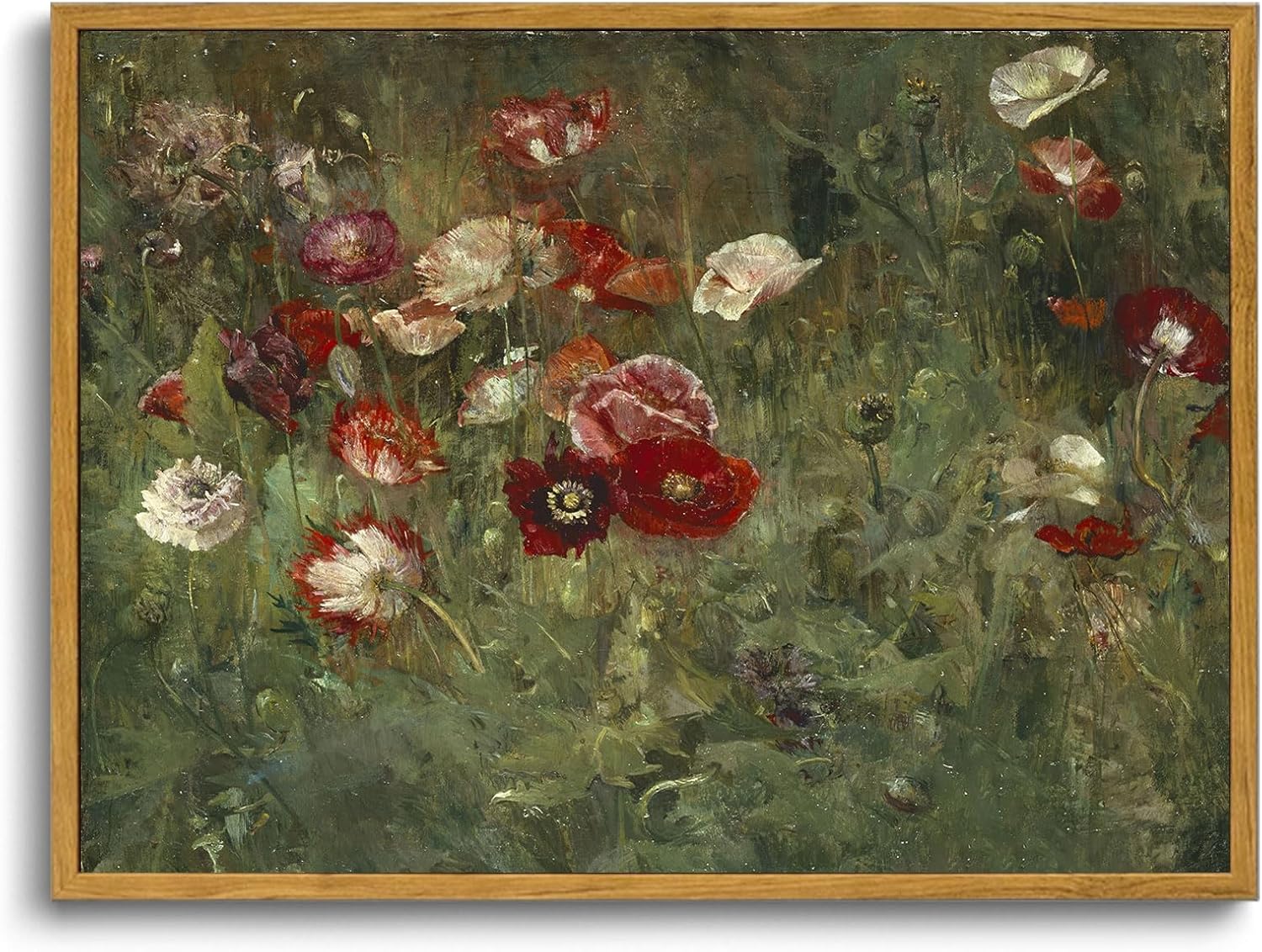 OIQArtOIQ Framed Canvas Wall Art,Vintage Decor,Landscape Nature Country Wildflower Paintings Farmhouse Pictures Modern Artwork Rustic Fall Flower Prints Cottagecore Office Living Room Bedroom Bathroom