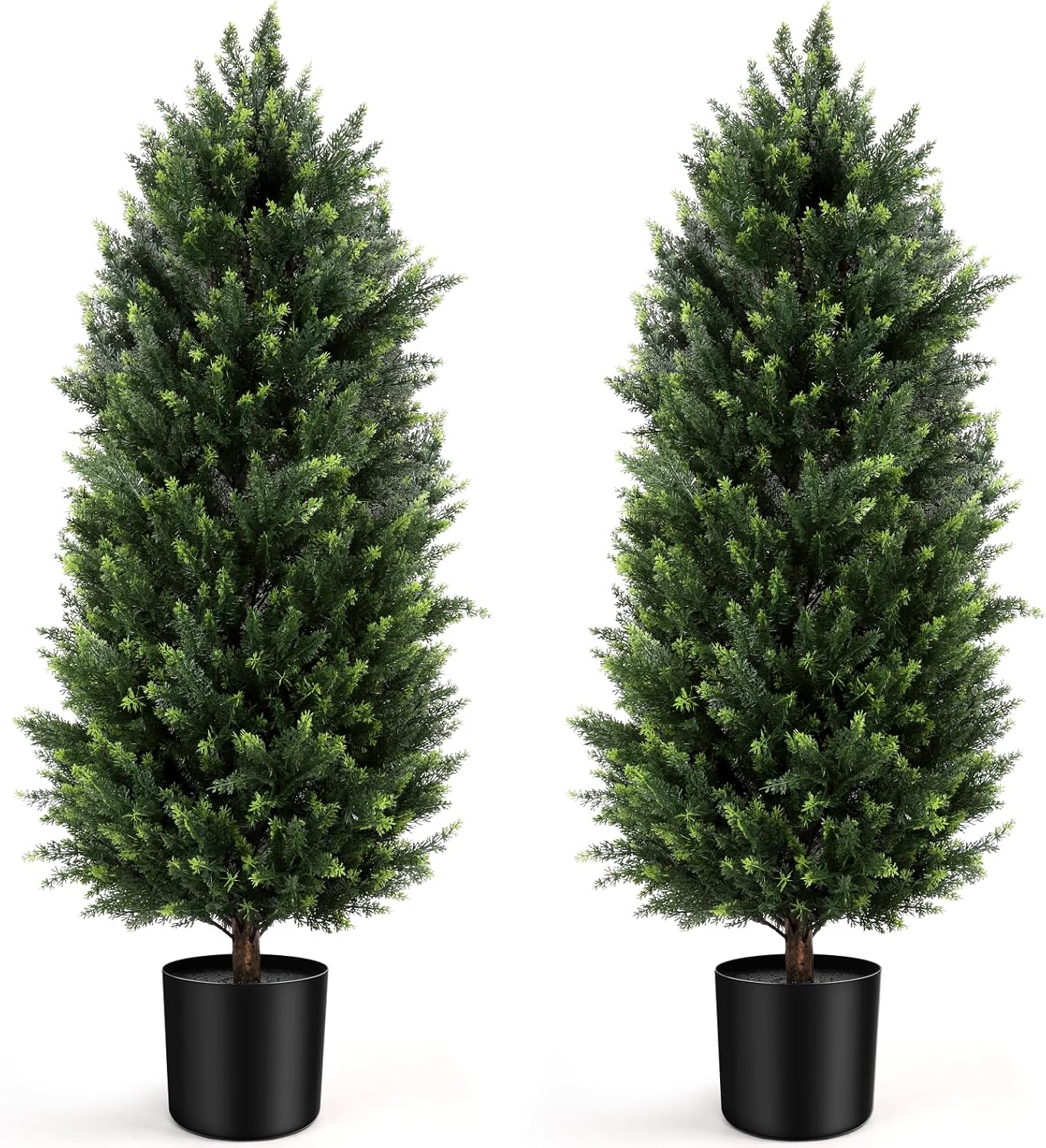 Artificial Cedar Topiary Tree 4FT Set of 2, Outdoor Faux Evergreen Pine Shrubs,Realistic Fake Plants Front Porch Decor,Potted Fake Bushes Cypress Trees UV Resistant for Home Front Door