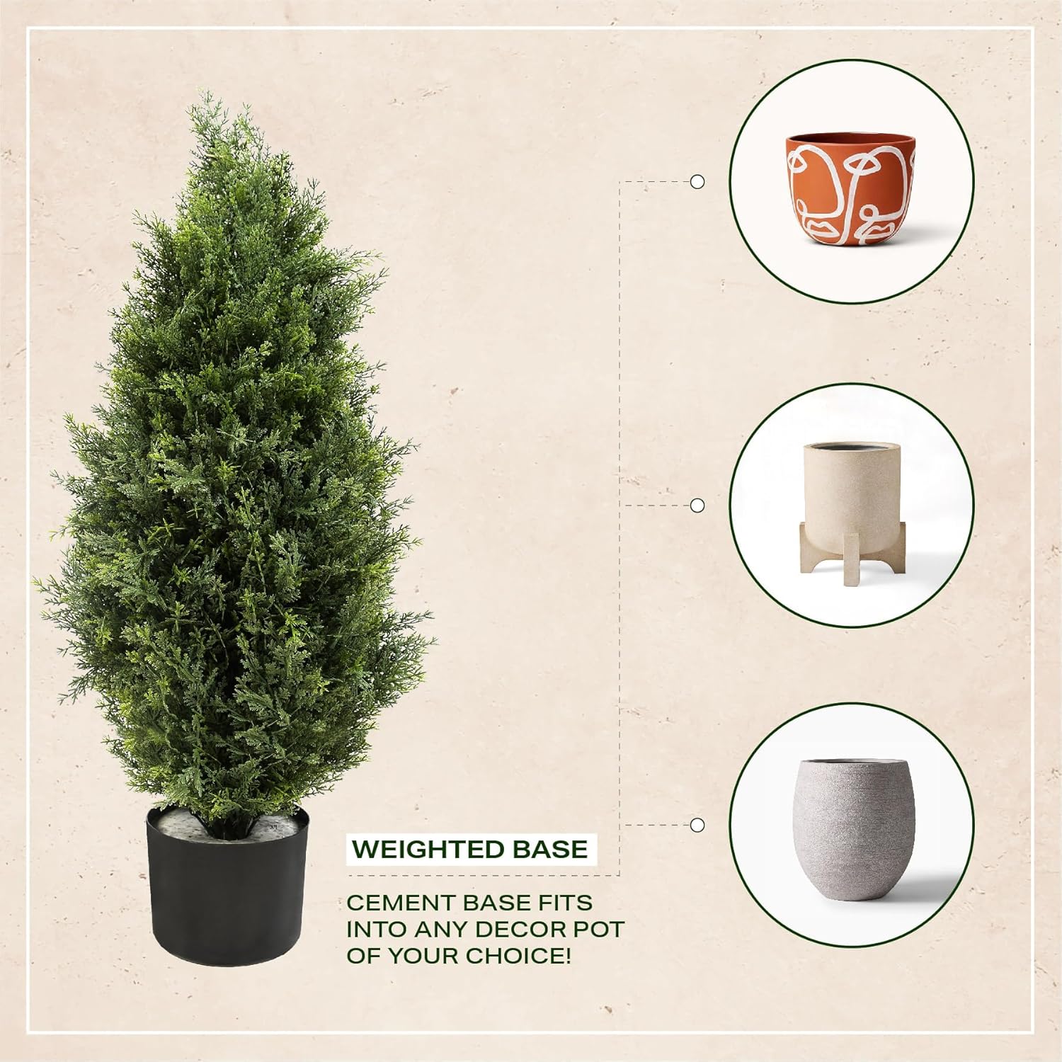 Artificial Topiary Cedar Trees 3ft, 2 pk - Outdoor Indoor Faux Pine Shrubs Plants, Realistic Fake Plants Front Porch Decor, Artificial Bushes Cypress for Home Front Door Offices