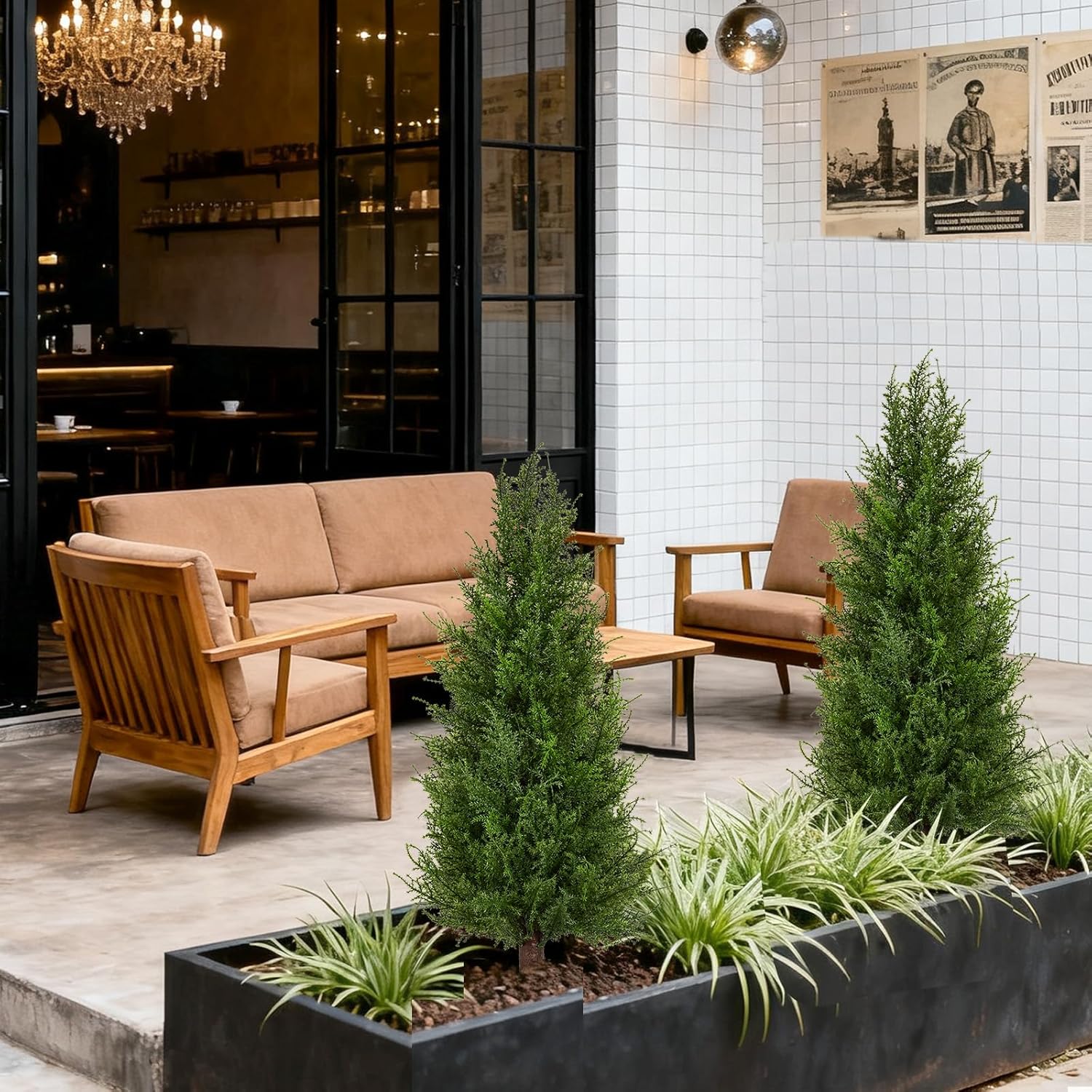 2 Pack 3ft Artificial Cedar Topiary Trees with Ground Spike, Realistic Fake Plants Tree UV Resistant Artificial Plants Indoor Outdoor Faux Plants Evergreen Bushes Shrubs for Porch Garden Office