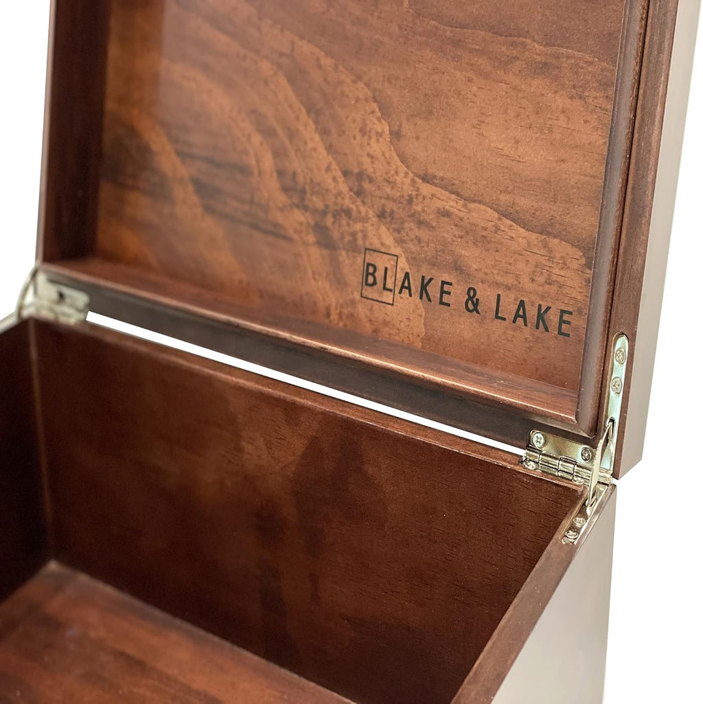 Blake & Lake Large Box with Hinged Lid - Wood Storage Box with Lid - Wooden Keepsake Decorative boxes with lids (Dark Oak)