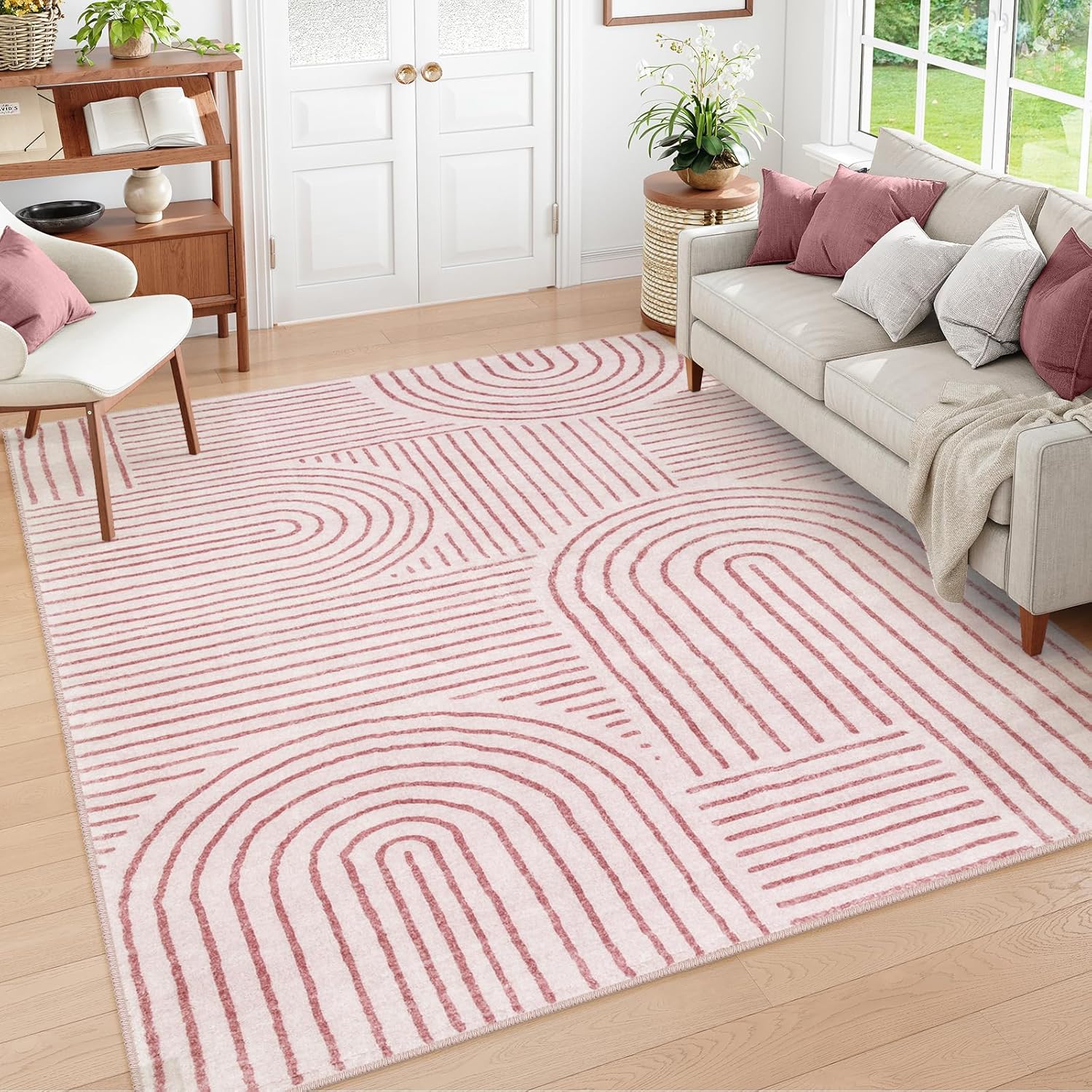 Lahome Abstract 8x10 Area Rugs, Soft Pink 8x10 Rugs for Living Room Bedroom Girls, Ultra-Thin Non-Shedding Accent Large Carpet for Office Dining Room (8x10ft,Pink)