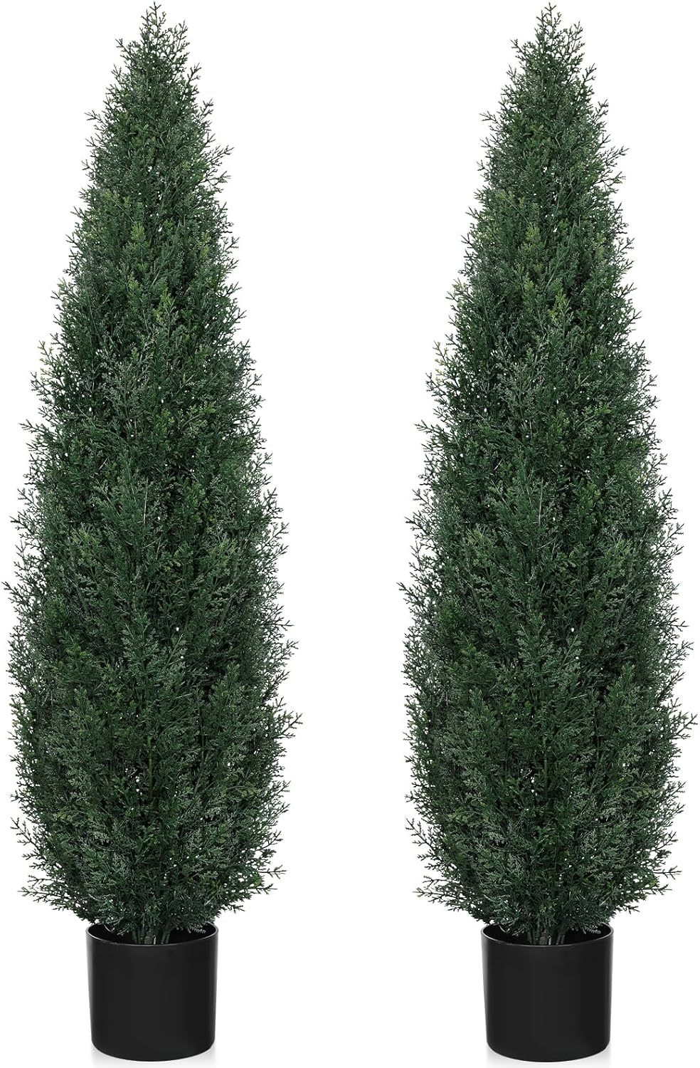 Artificial Cedar Topiary Trees, 5FT UV Resistant Topiary Trees Artificial Outdoors, Realistic Pre-Potted Faux Cypress Plants for Outdoor Porch, Home Entryway, and Garden Decor, Set of 2