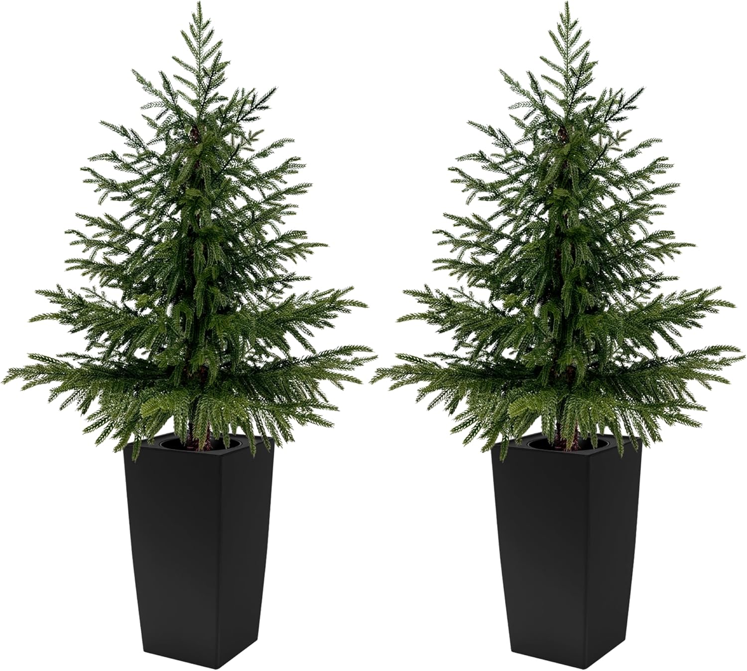 4FT Tall 2 Set Artificial Topiary Cedar Tree, Indoor Realistic Faux Cypress Plants with Square Flowerpot, Outdoor Evergreen Fake Shrubs for Home Living Room Front Porch Decor