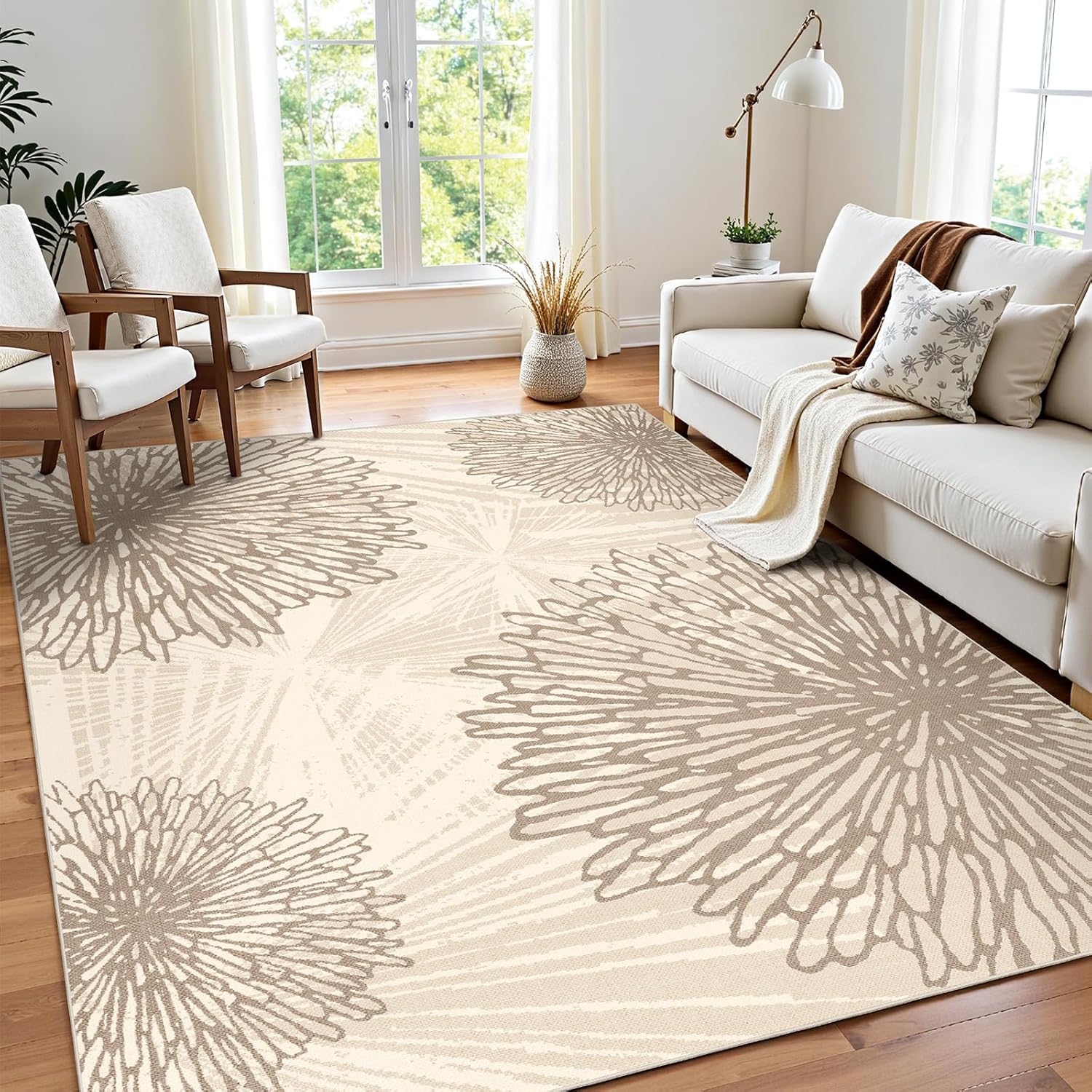 WITSHOCK Pink Rugs 9x12 for Bedroom Girls,Floral Modern Distress Print Pattern Carpet for Living Room Dining Room,Stain Resistant Anti Slip Backing Rugs for Kids Room Nursery Playroom,Light Pink