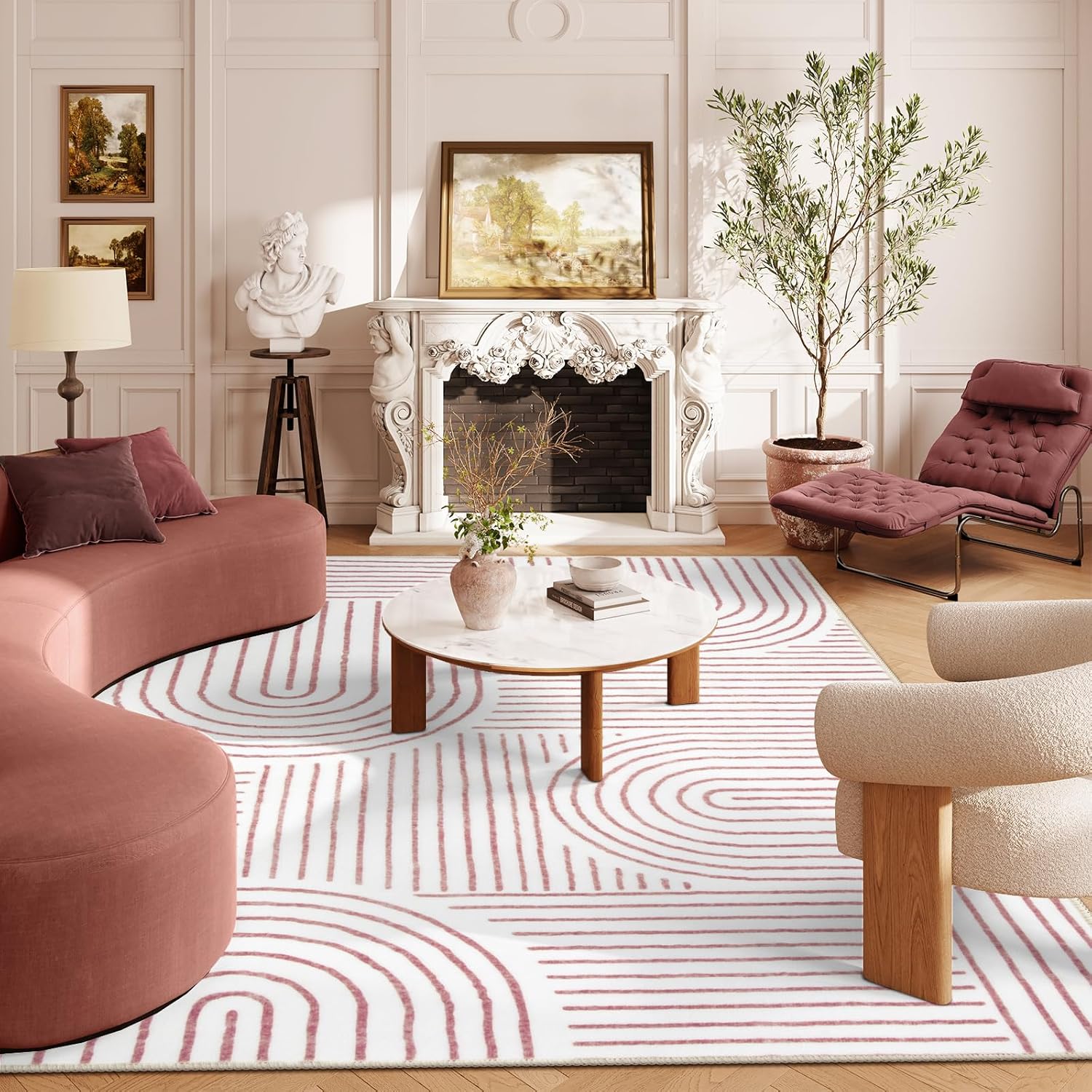 Lahome Abstract 8x10 Area Rugs, Soft Pink 8x10 Rugs for Living Room Bedroom Girls, Ultra-Thin Non-Shedding Accent Large Carpet for Office Dining Room (8x10ft,Pink)