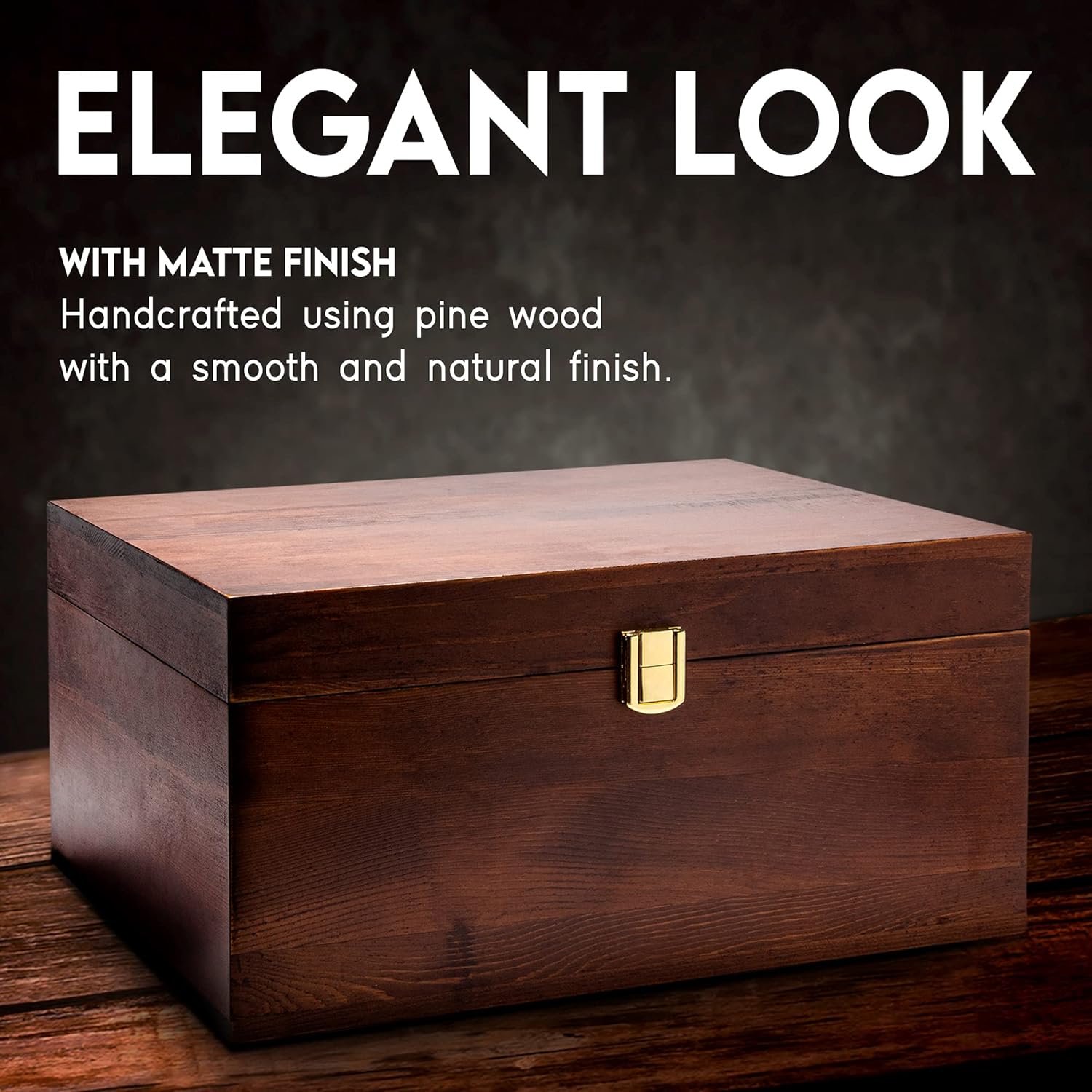 Wooden Gift Boxes - Large Memory Box For Keepsakes, Decorative Boxes With Lids, Wooden Box With Hinged Lid, Wood Boxes, Storage Box With Lid, Storage Box (Chocolate Brown)