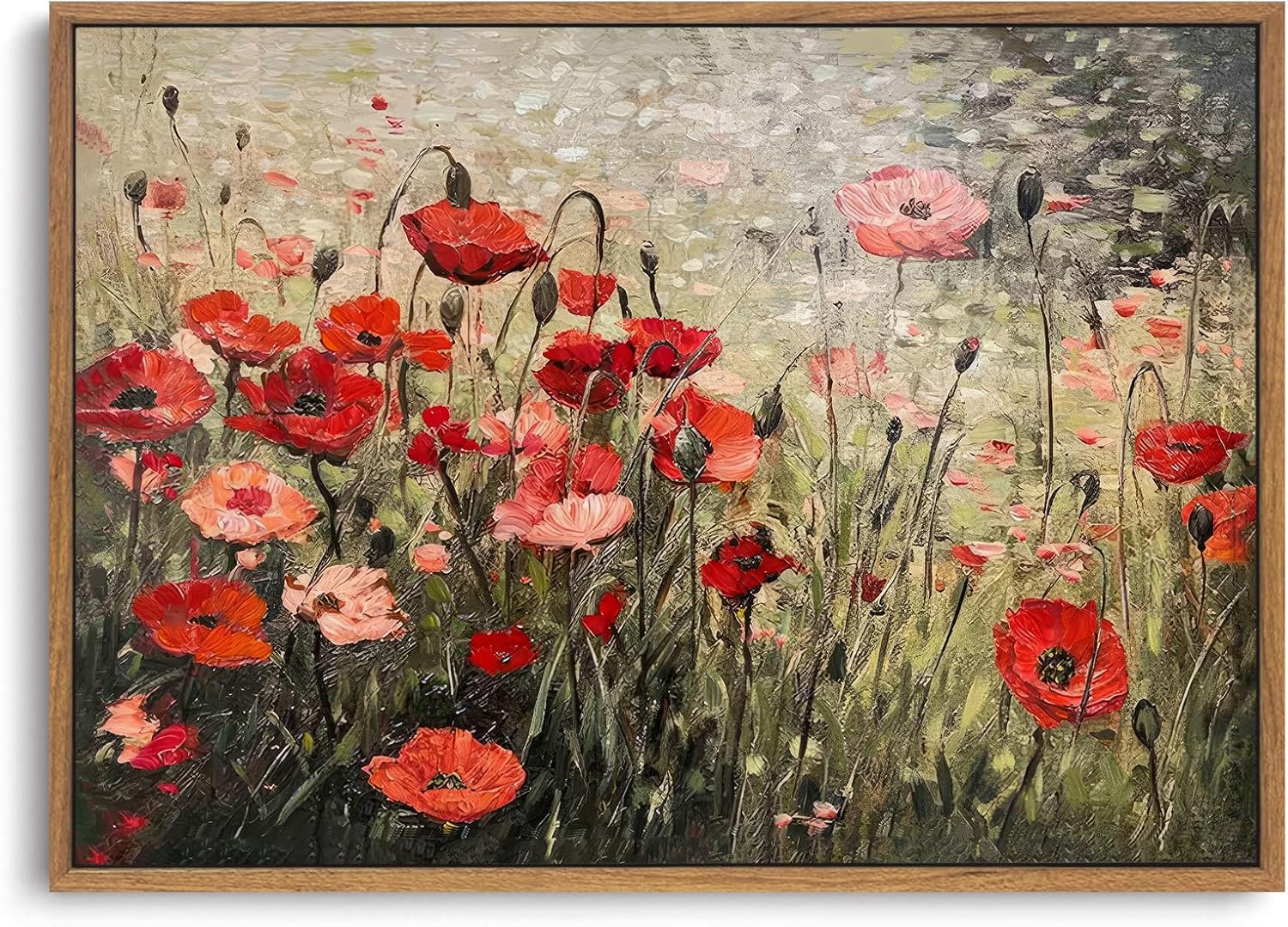 OIQArtOIQ Framed Canvas Wall Art,Vintage Decor,Landscape Nature Country Wildflower Paintings Farmhouse Pictures Modern Artwork Rustic Fall Flower Prints Cottagecore Office Living Room Bedroom Bathroom