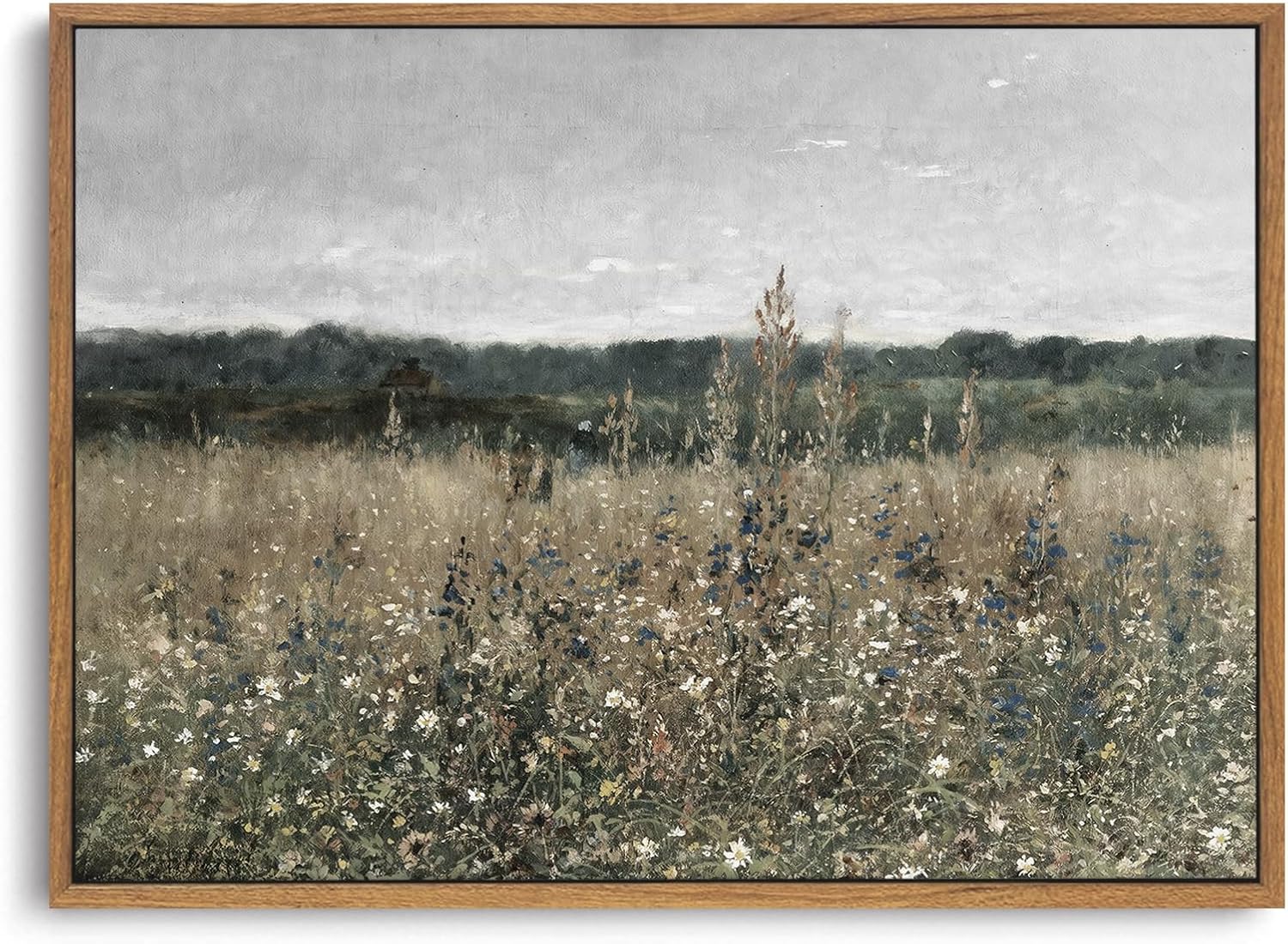 OIQArtOIQ Framed Canvas Wall Art,Vintage Decor,Landscape Nature Country Wildflower Paintings Farmhouse Pictures Modern Artwork Rustic Fall Flower Prints Cottagecore Office Living Room Bedroom Bathroom