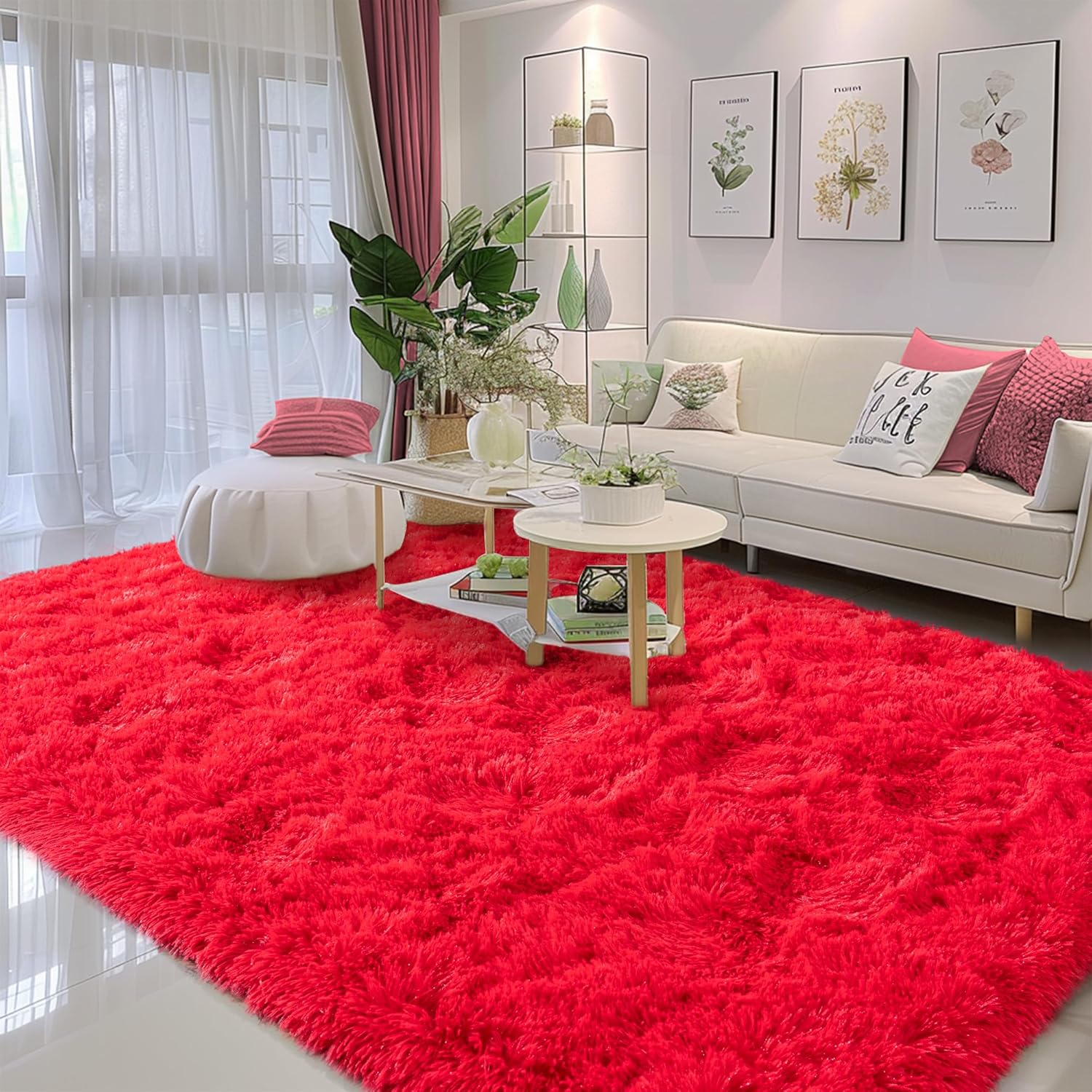 Awaytail Fluffy Area Rug 9x12 Living Room, Hot Pink Rugs for Bedroom Girls, Extra Large Rug Big Carpet 9 by 12 Fuschia