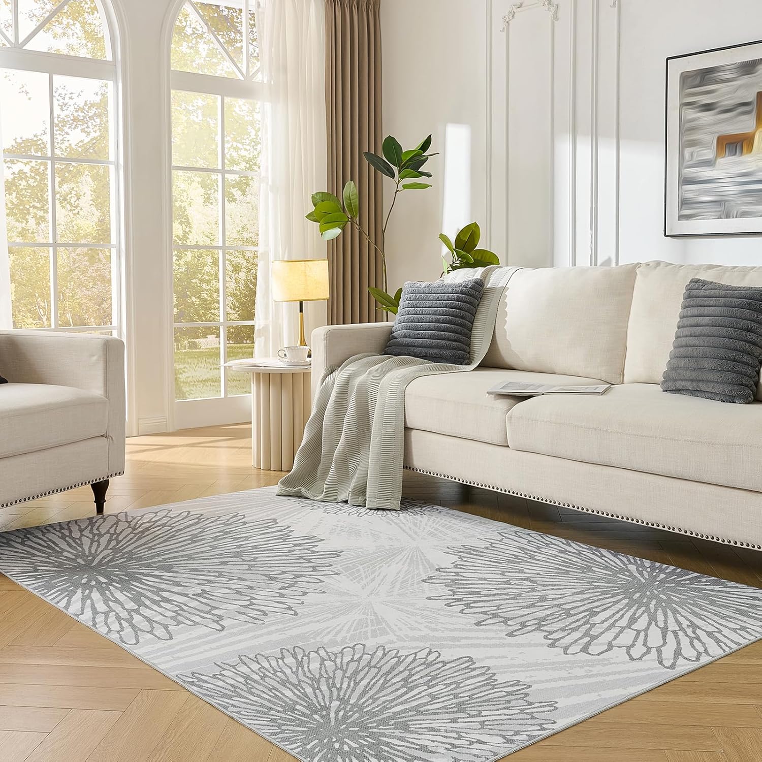 WITSHOCK Pink Rugs 9x12 for Bedroom Girls,Floral Modern Distress Print Pattern Carpet for Living Room Dining Room,Stain Resistant Anti Slip Backing Rugs for Kids Room Nursery Playroom,Light Pink