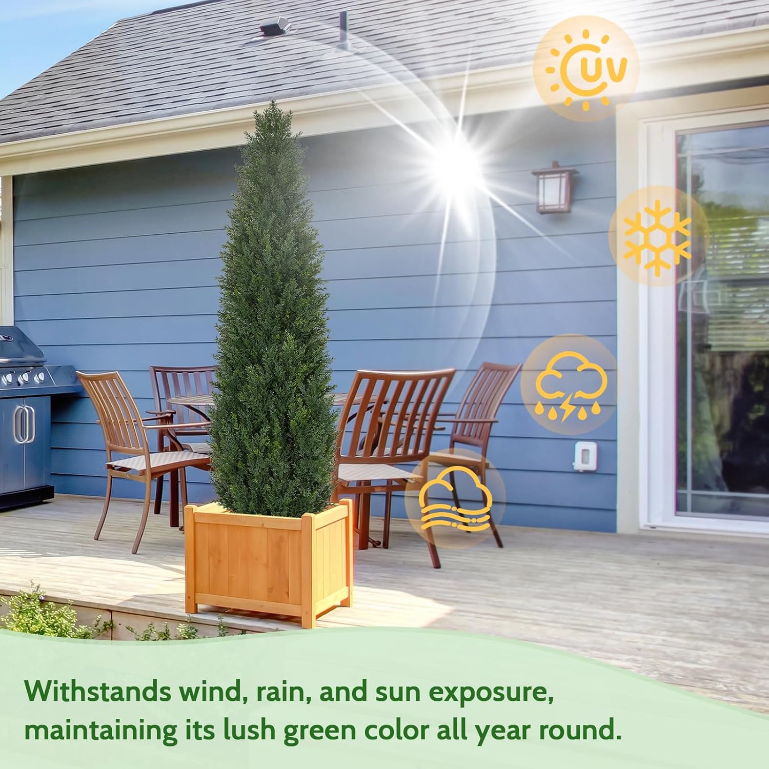 Artificial Cedar Topiary Trees, 5FT UV Resistant Topiary Trees Artificial Outdoors, Realistic Pre-Potted Faux Cypress Plants for Outdoor Porch, Home Entryway, and Garden Decor, Set of 2