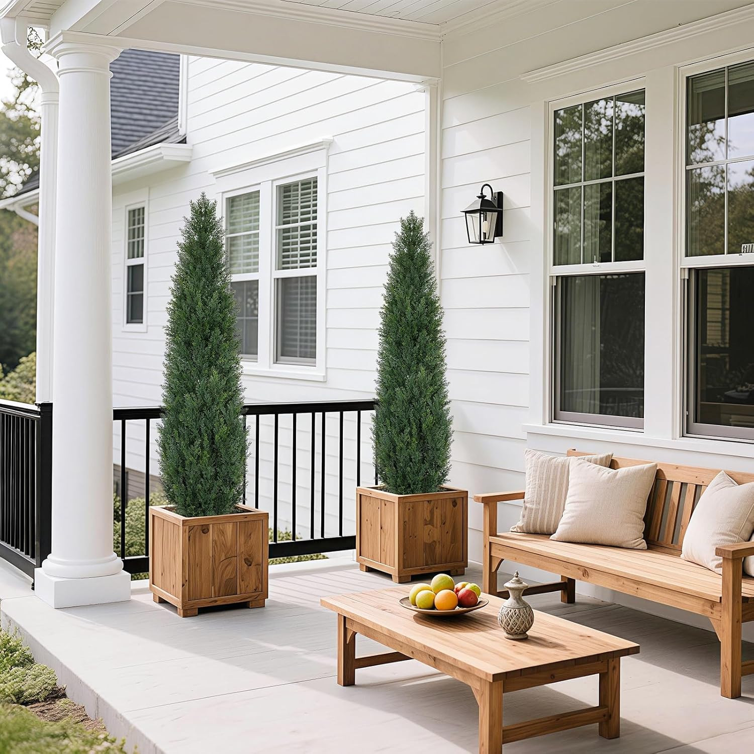 Artificial Cedar Topiary Trees, 5FT UV Resistant Topiary Trees Artificial Outdoors, Realistic Pre-Potted Faux Cypress Plants for Outdoor Porch, Home Entryway, and Garden Decor, Set of 2