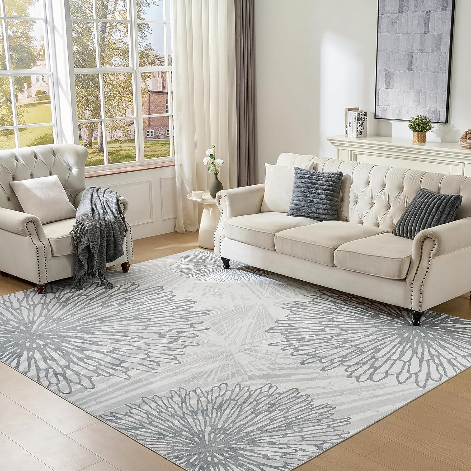 WITSHOCK Pink Rugs 9x12 for Bedroom Girls,Floral Modern Distress Print Pattern Carpet for Living Room Dining Room,Stain Resistant Anti Slip Backing Rugs for Kids Room Nursery Playroom,Light Pink