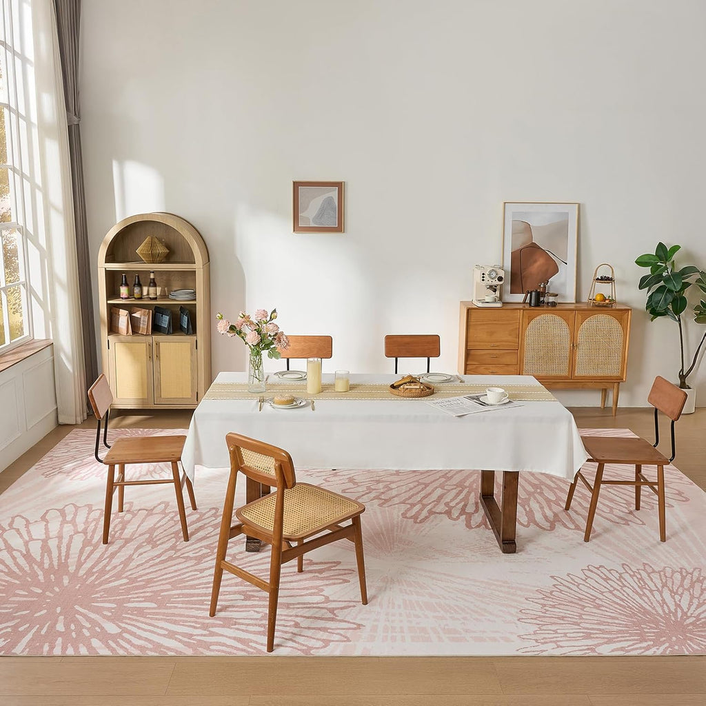 WITSHOCK Pink Rugs 9x12 for Bedroom Girls,Floral Modern Distress Print Pattern Carpet for Living Room Dining Room,Stain Resistant Anti Slip Backing Rugs for Kids Room Nursery Playroom,Light Pink