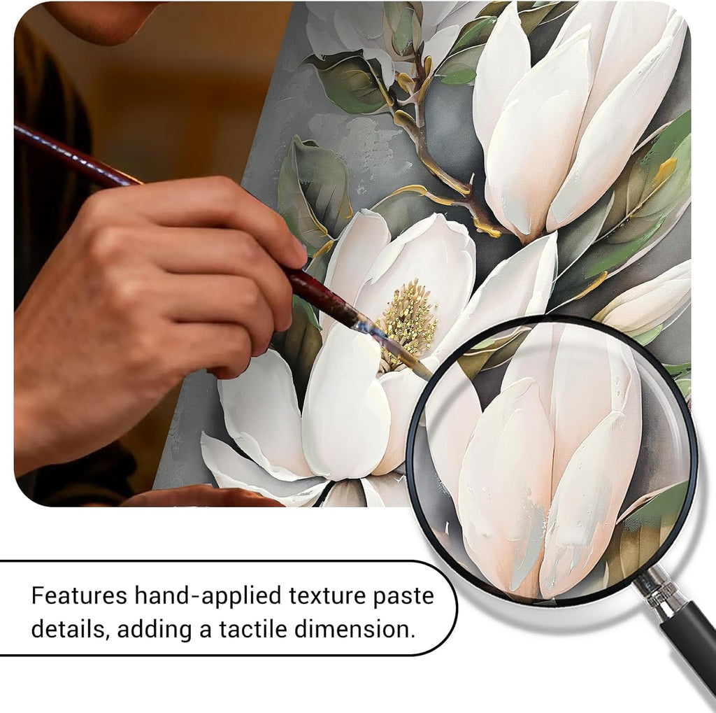 DRLWGTY White Flower Canvas Wall Art, Botanical Framed Wall Decor Aesthetic with Handmade Yellow Crystal Accents, Ready to Hang for Bedroom, Bathroom, and Living Room (Flower B, 24*32 in, Wrapped Canvas)