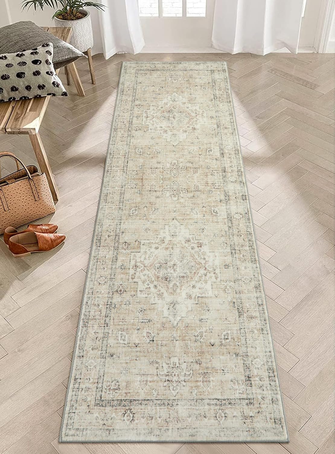 LIVEBOX Pink 8x10 Area Rug for Bedroom Girls, Boho Washable Rugs for Living Room Nursery, Non-Slip Indoor Soft Carpet Low-Pile Farmhouse Carpets for Dining Room Kids Playroom, Pink