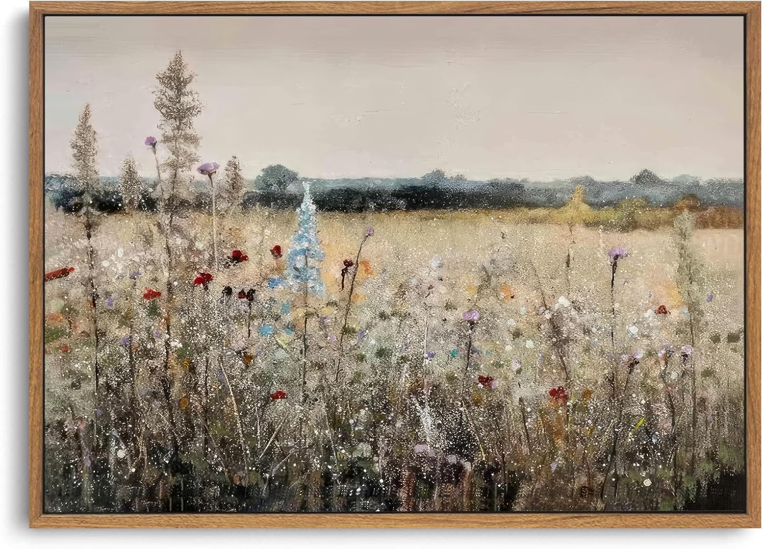 OIQArtOIQ Framed Canvas Wall Art,Vintage Decor,Landscape Nature Country Wildflower Paintings Farmhouse Pictures Modern Artwork Rustic Fall Flower Prints Cottagecore Office Living Room Bedroom Bathroom