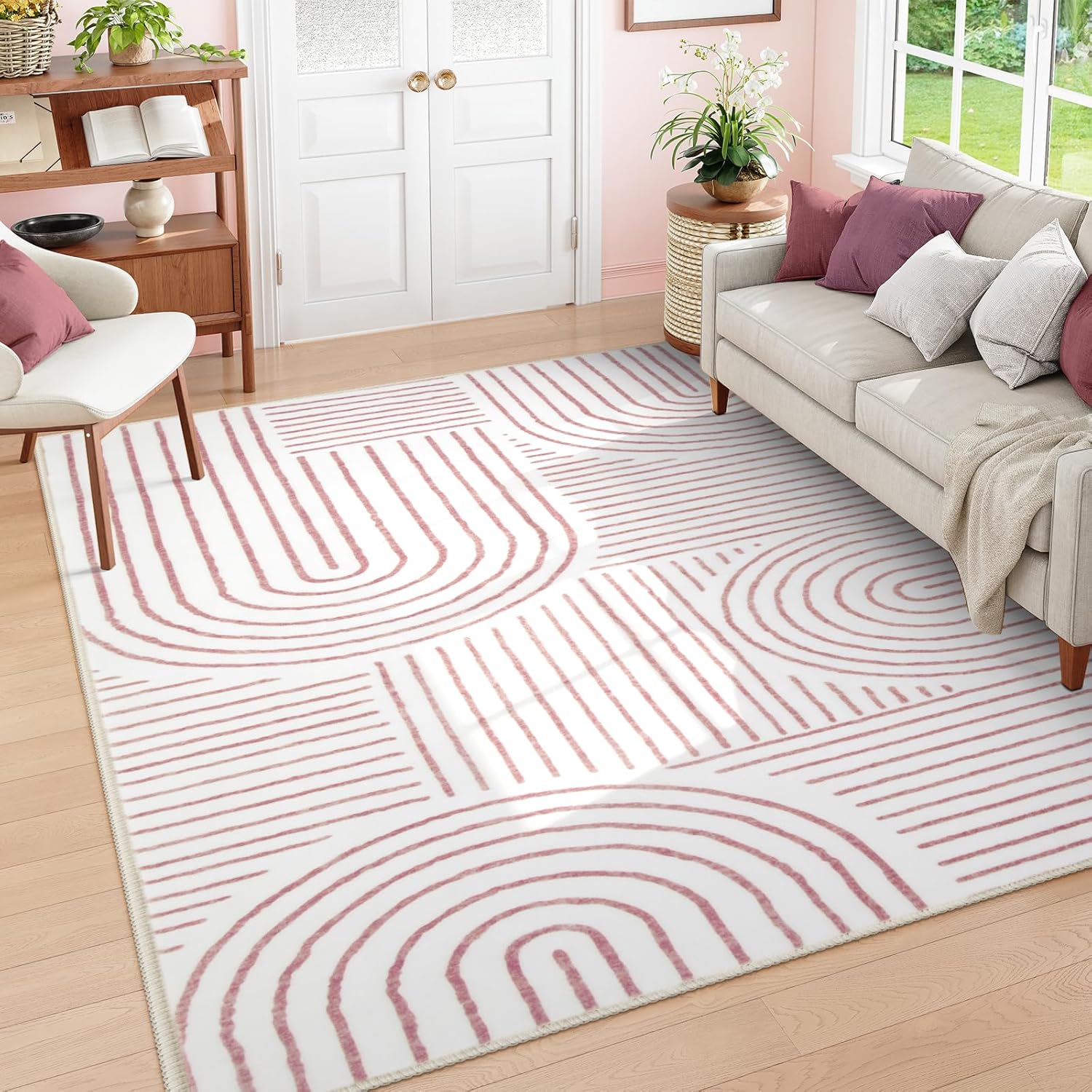 Lahome Abstract 8x10 Area Rugs, Soft Pink 8x10 Rugs for Living Room Bedroom Girls, Ultra-Thin Non-Shedding Accent Large Carpet for Office Dining Room (8x10ft,Pink)