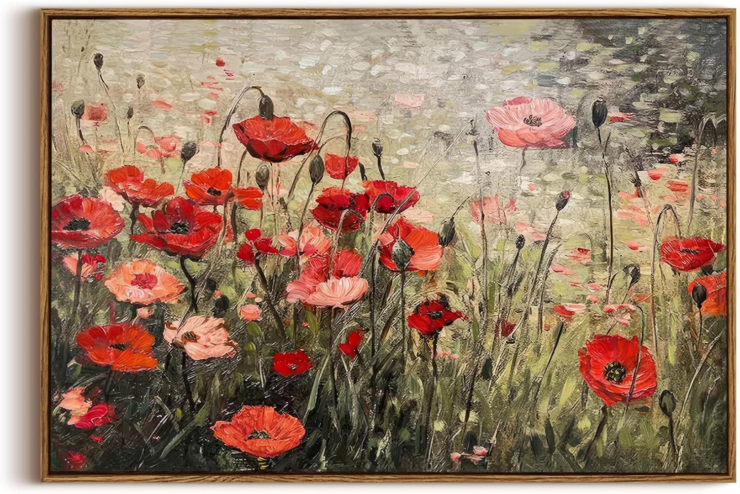 OIQArtOIQ Framed Canvas Wall Art,Vintage Decor,Landscape Nature Country Wildflower Paintings Farmhouse Pictures Modern Artwork Rustic Fall Flower Prints Cottagecore Office Living Room Bedroom Bathroom