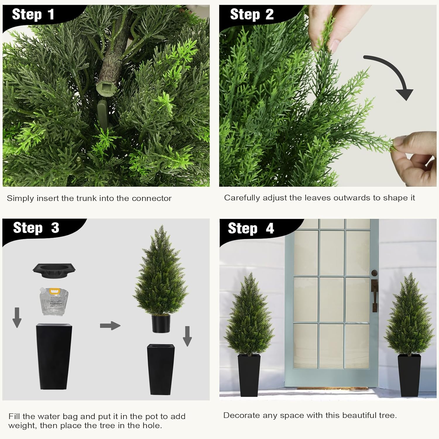 4FT Tall 2 Set Artificial Topiary Cedar Tree, Indoor Realistic Faux Cypress Plants with Square Flowerpot, Outdoor Evergreen Fake Shrubs for Home Living Room Front Porch Decor