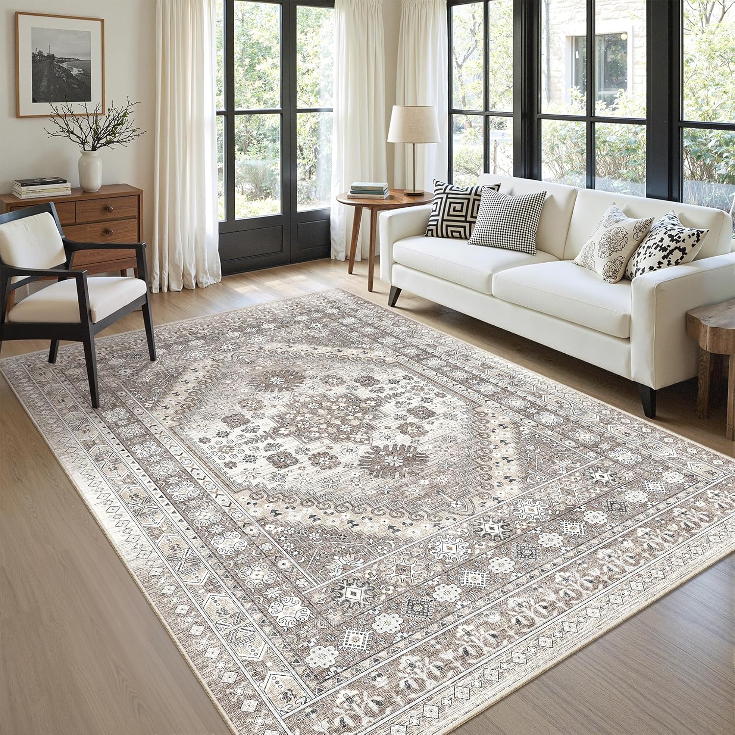 zesthome 9x12 Area Rugs for Girls Bedroom, Low Pile Machine Washable Rugs, Vintage Large Pink Rugs, Stain Resistant Nursery Room Rug, Baby Crawling Rug (Pink/Blue,9'x12')