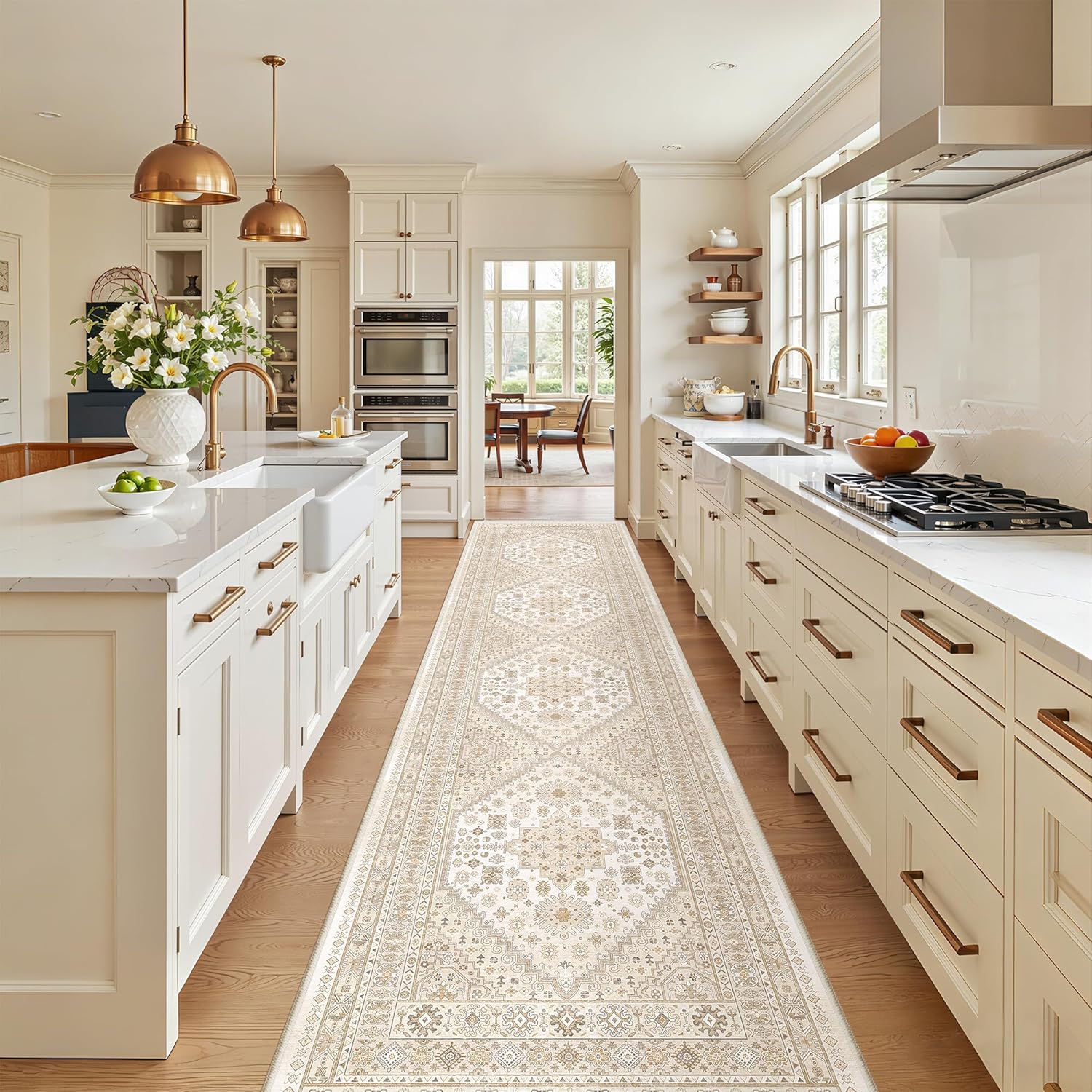 zesthome 9x12 Area Rugs for Girls Bedroom, Low Pile Machine Washable Rugs, Vintage Large Pink Rugs, Stain Resistant Nursery Room Rug, Baby Crawling Rug (Pink/Blue,9'x12')