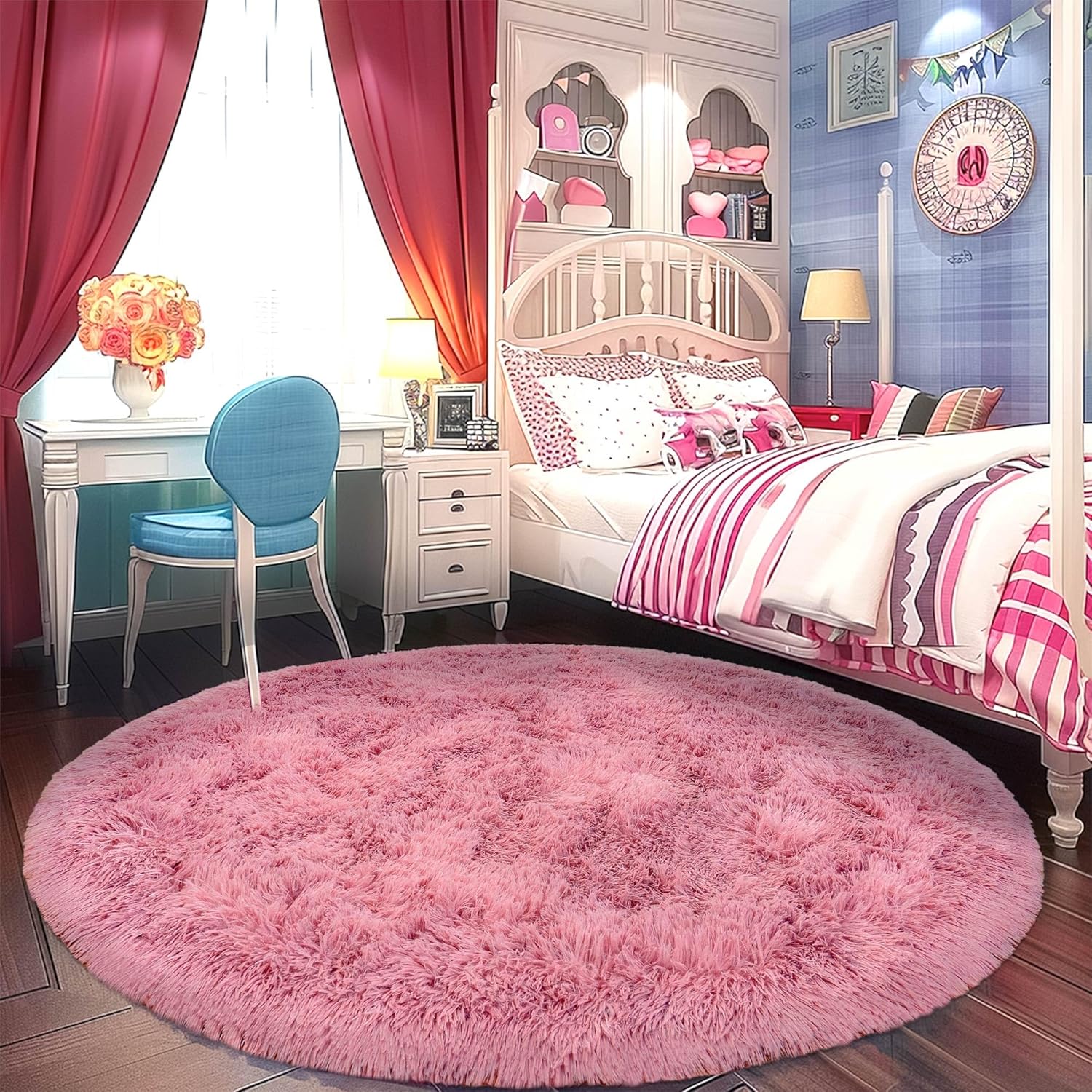 Awaytail Fluffy Area Rug 9x12 Living Room, Hot Pink Rugs for Bedroom Girls, Extra Large Rug Big Carpet 9 by 12 Fuschia