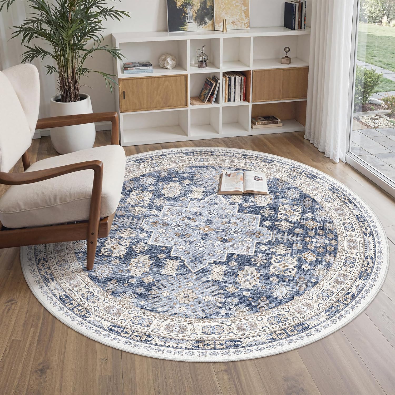 zesthome 9x12 Area Rugs for Girls Bedroom, Low Pile Machine Washable Rugs, Vintage Large Pink Rugs, Stain Resistant Nursery Room Rug, Baby Crawling Rug (Pink/Blue,9'x12')