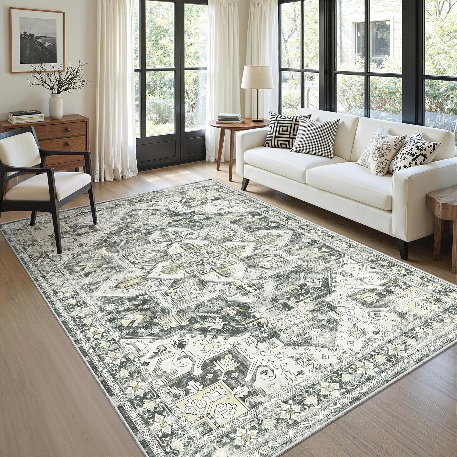 zesthome 9x12 Area Rugs for Girls Bedroom, Low Pile Machine Washable Rugs, Vintage Large Pink Rugs, Stain Resistant Nursery Room Rug, Baby Crawling Rug (Pink/Blue,9'x12')