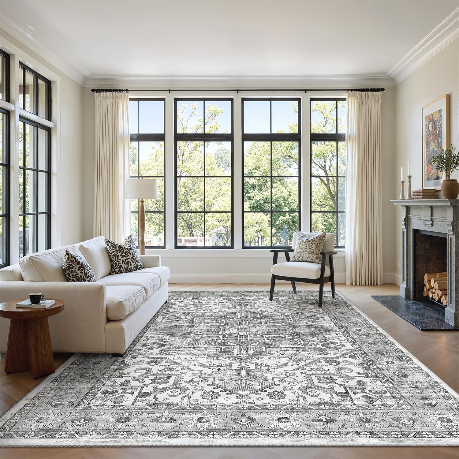 zesthome 9x12 Area Rugs for Girls Bedroom, Low Pile Machine Washable Rugs, Vintage Large Pink Rugs, Stain Resistant Nursery Room Rug, Baby Crawling Rug (Pink/Blue,9'x12')