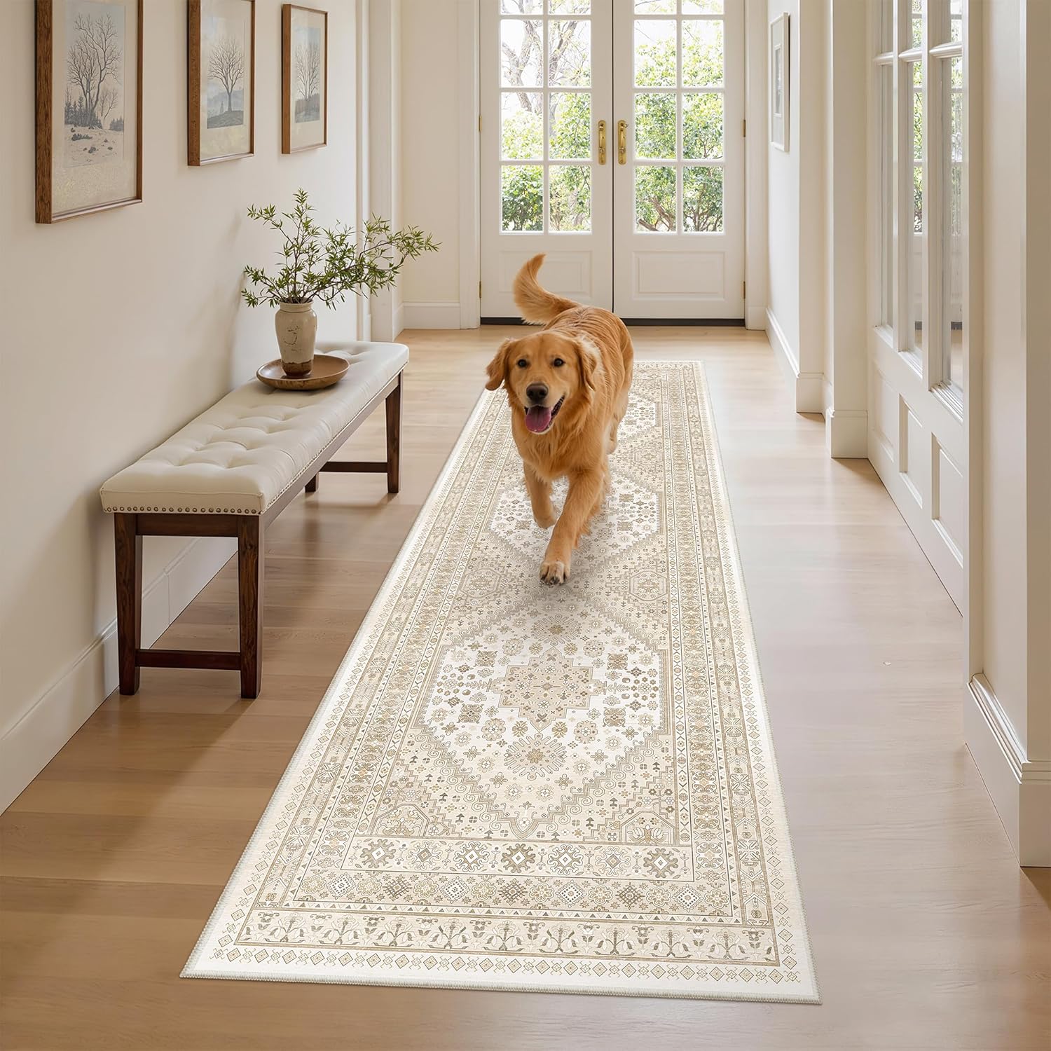 zesthome 9x12 Area Rugs for Girls Bedroom, Low Pile Machine Washable Rugs, Vintage Large Pink Rugs, Stain Resistant Nursery Room Rug, Baby Crawling Rug (Pink/Blue,9'x12')