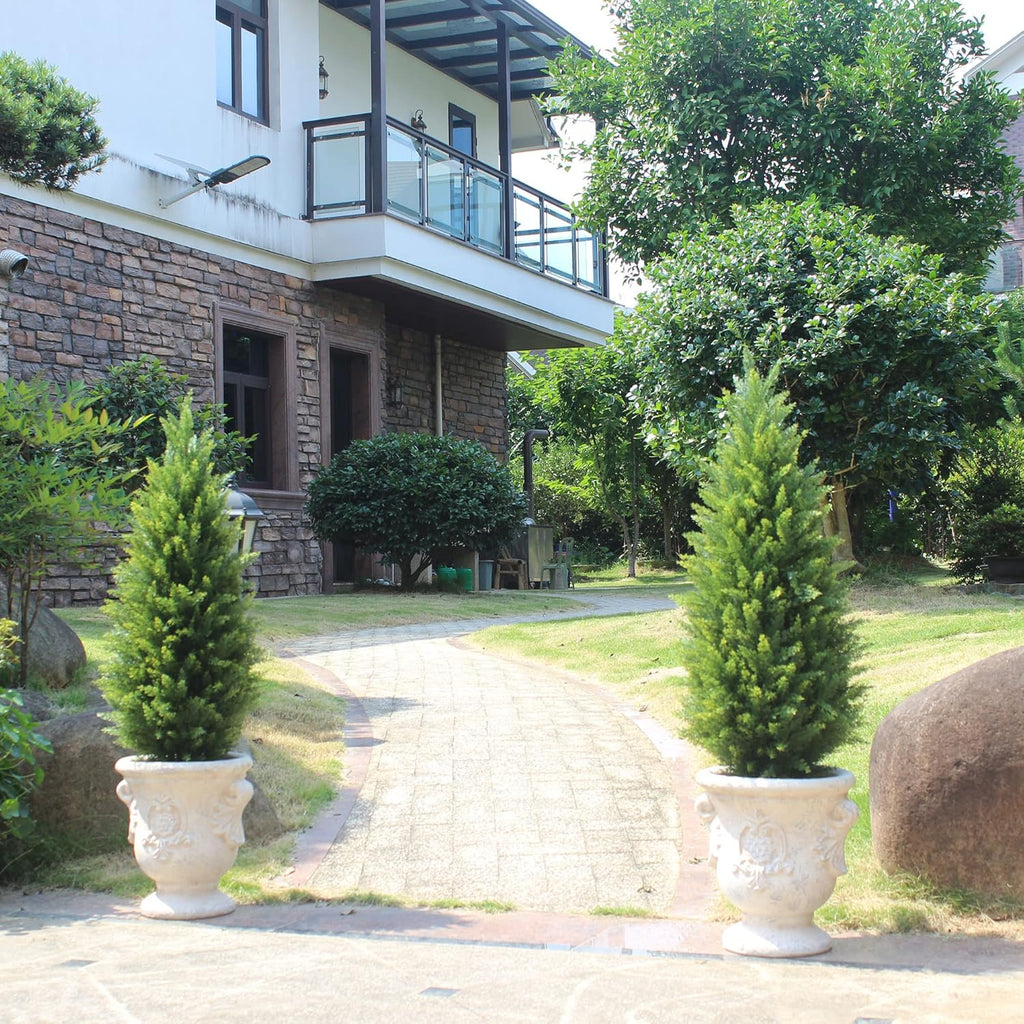 3ft Artificial Topiary Trees Artificial Cedar Trees UV Resistant Bushes Potted Set of 2 Faux Shrubs for Outdoor Indoor Front Porch Garden