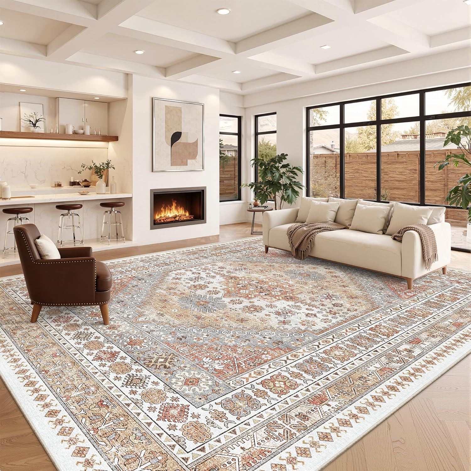 zesthome 9x12 Area Rugs for Girls Bedroom, Low Pile Machine Washable Rugs, Vintage Large Pink Rugs, Stain Resistant Nursery Room Rug, Baby Crawling Rug (Pink/Blue,9'x12')