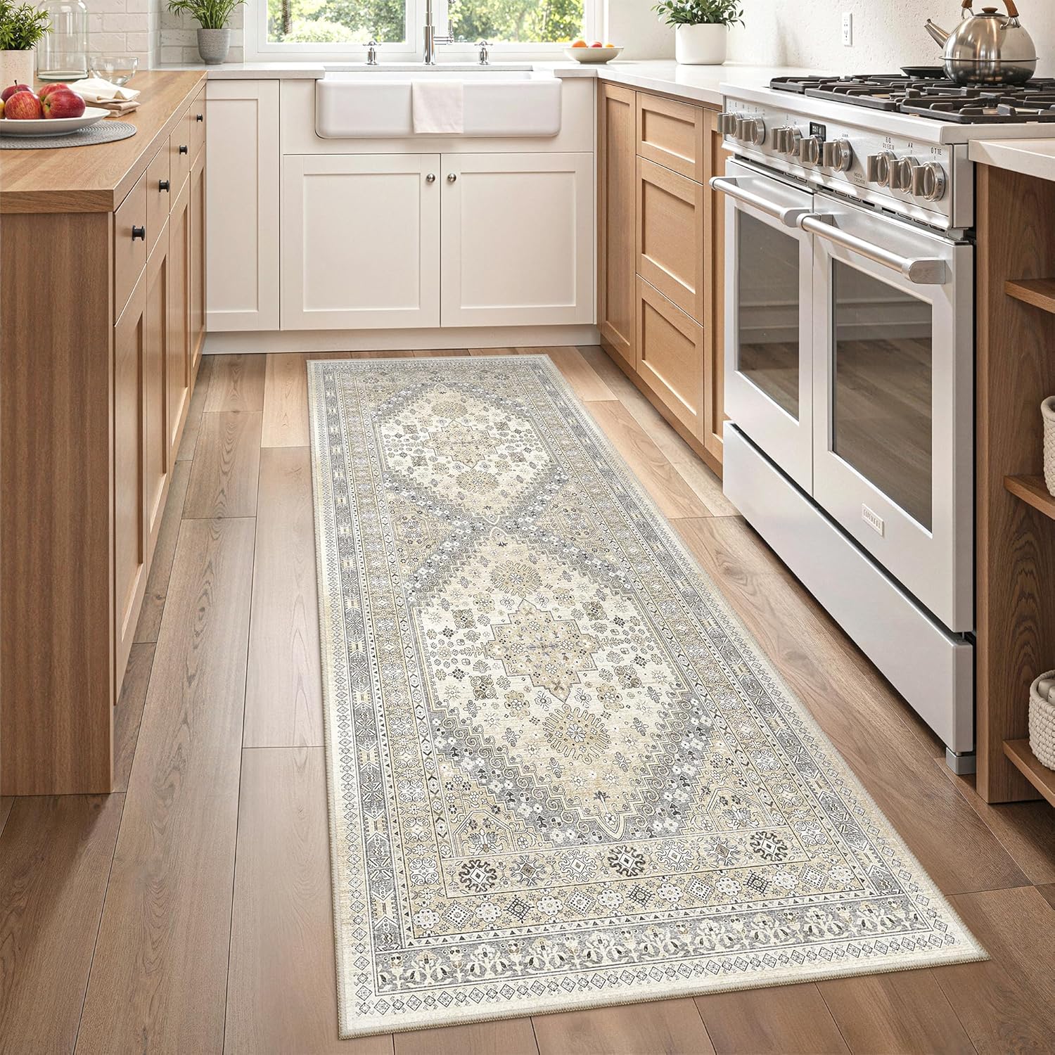 zesthome 9x12 Area Rugs for Girls Bedroom, Low Pile Machine Washable Rugs, Vintage Large Pink Rugs, Stain Resistant Nursery Room Rug, Baby Crawling Rug (Pink/Blue,9'x12')