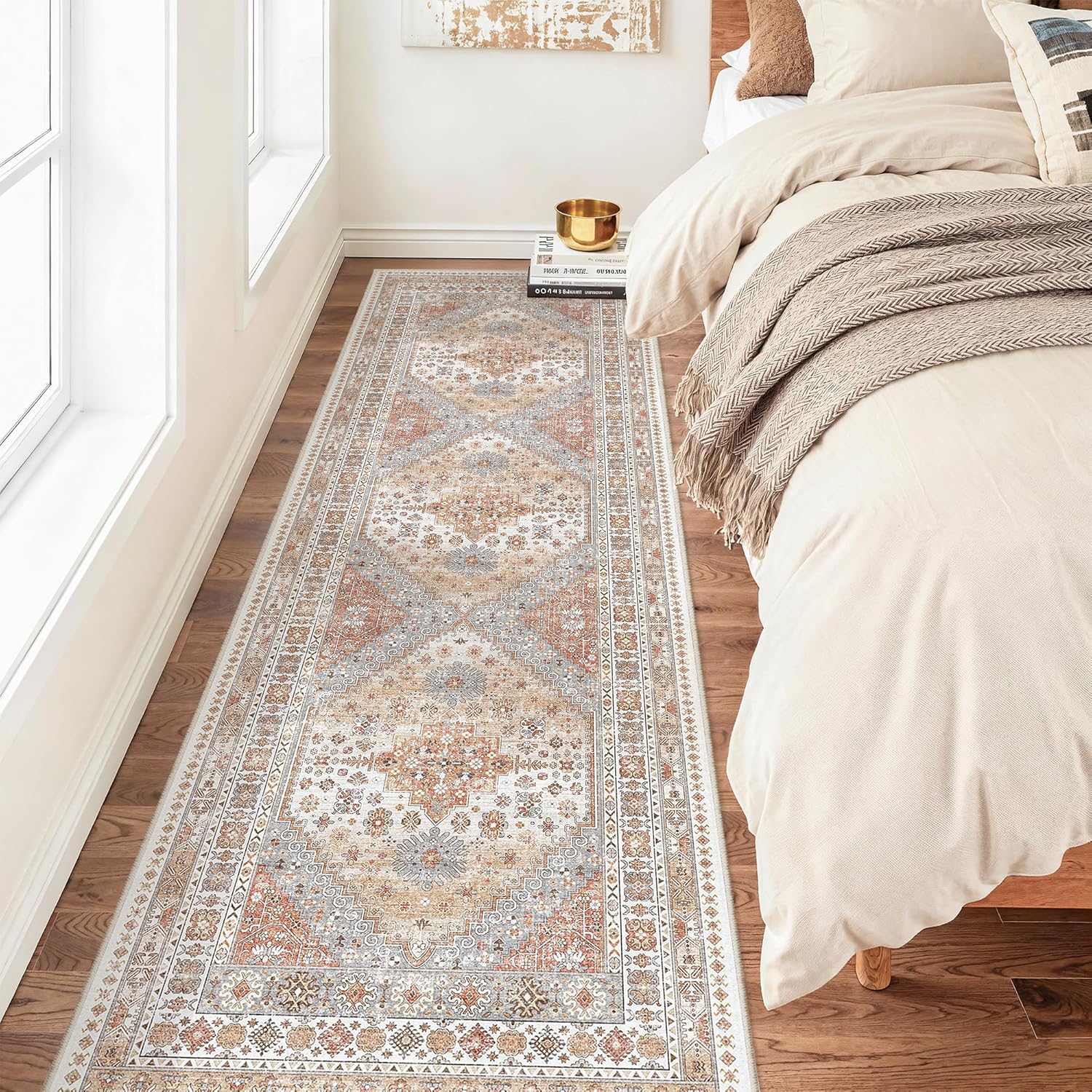 zesthome 9x12 Area Rugs for Girls Bedroom, Low Pile Machine Washable Rugs, Vintage Large Pink Rugs, Stain Resistant Nursery Room Rug, Baby Crawling Rug (Pink/Blue,9'x12')