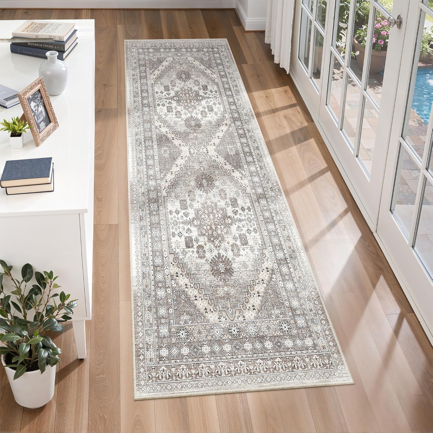 zesthome 9x12 Area Rugs for Girls Bedroom, Low Pile Machine Washable Rugs, Vintage Large Pink Rugs, Stain Resistant Nursery Room Rug, Baby Crawling Rug (Pink/Blue,9'x12')