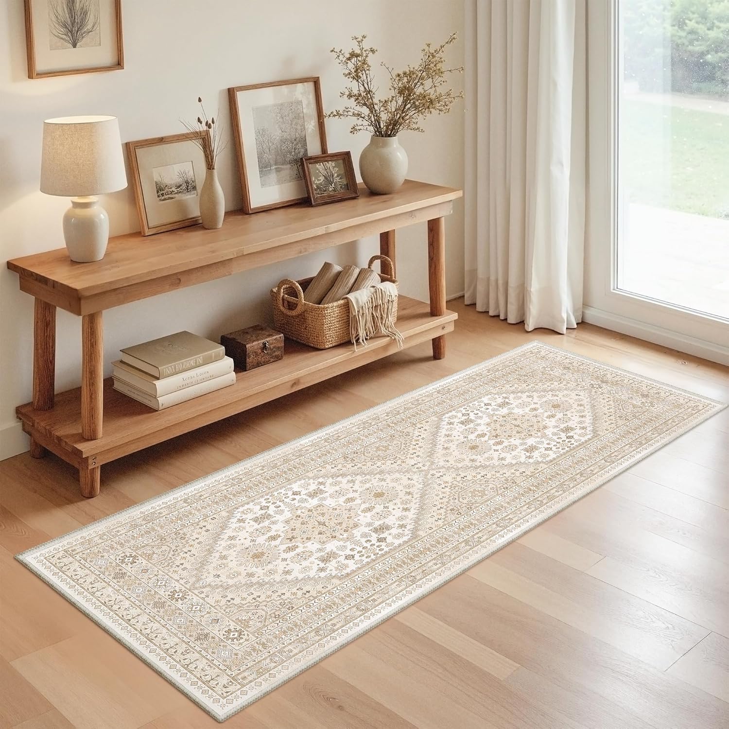 zesthome 9x12 Area Rugs for Girls Bedroom, Low Pile Machine Washable Rugs, Vintage Large Pink Rugs, Stain Resistant Nursery Room Rug, Baby Crawling Rug (Pink/Blue,9'x12')