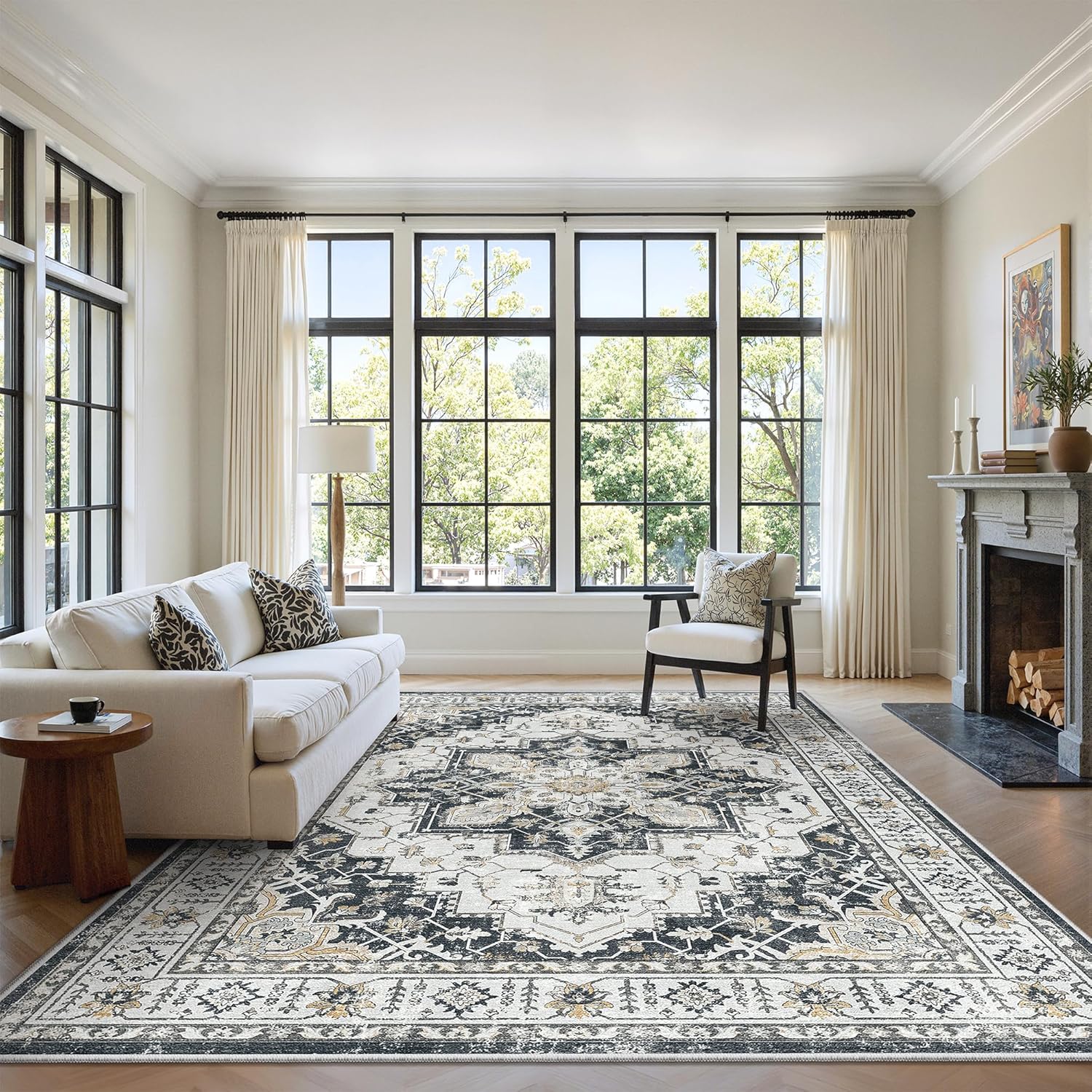 zesthome 9x12 Area Rugs for Girls Bedroom, Low Pile Machine Washable Rugs, Vintage Large Pink Rugs, Stain Resistant Nursery Room Rug, Baby Crawling Rug (Pink/Blue,9'x12')