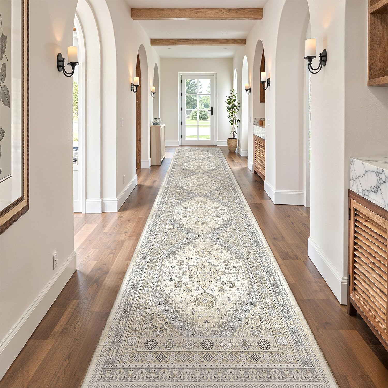 zesthome 9x12 Area Rugs for Girls Bedroom, Low Pile Machine Washable Rugs, Vintage Large Pink Rugs, Stain Resistant Nursery Room Rug, Baby Crawling Rug (Pink/Blue,9'x12')