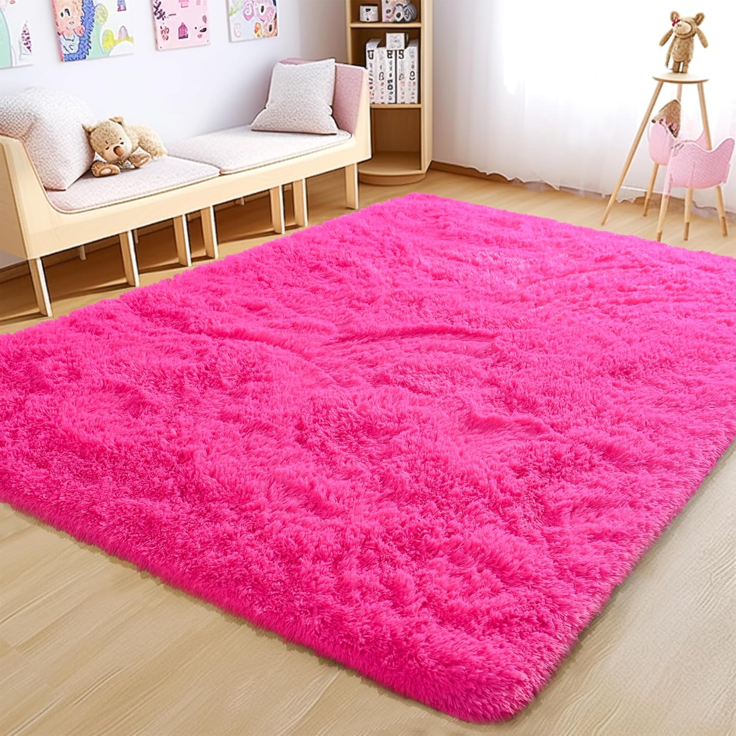 Awaytail Fluffy Area Rug 9x12 Living Room, Hot Pink Rugs for Bedroom Girls, Extra Large Rug Big Carpet 9 by 12 Fuschia