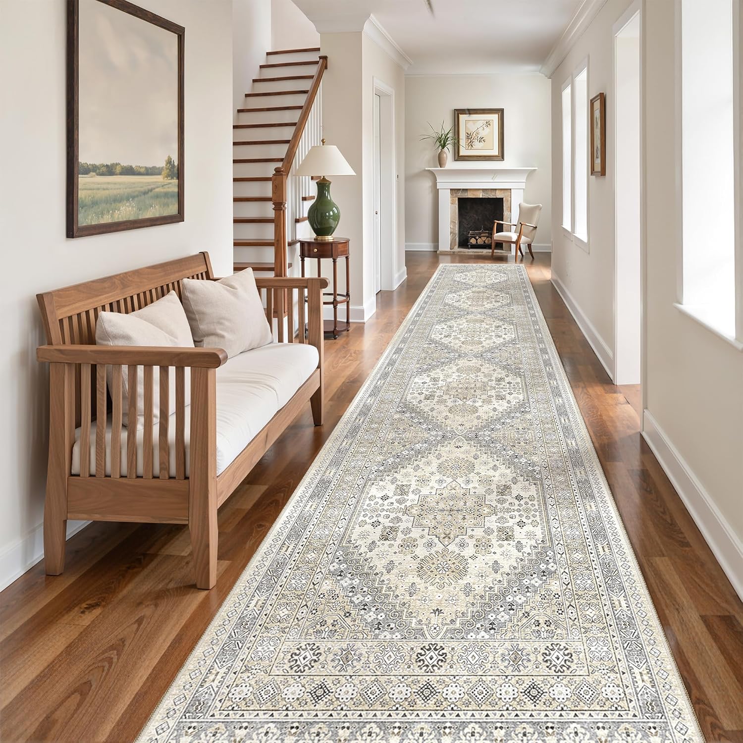 zesthome 9x12 Area Rugs for Girls Bedroom, Low Pile Machine Washable Rugs, Vintage Large Pink Rugs, Stain Resistant Nursery Room Rug, Baby Crawling Rug (Pink/Blue,9'x12')