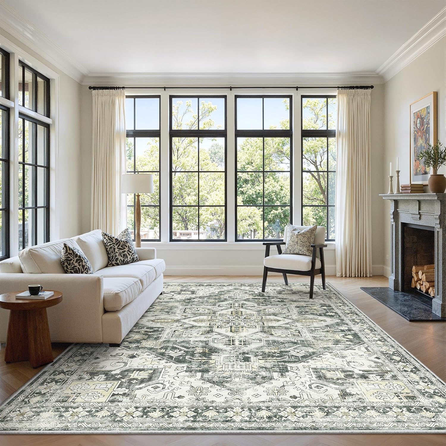 zesthome 9x12 Area Rugs for Girls Bedroom, Low Pile Machine Washable Rugs, Vintage Large Pink Rugs, Stain Resistant Nursery Room Rug, Baby Crawling Rug (Pink/Blue,9'x12')