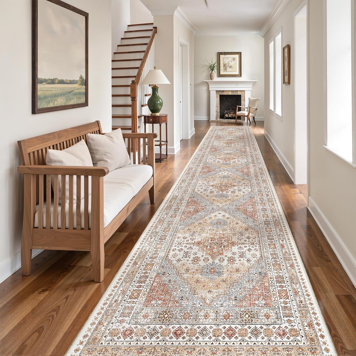 zesthome 9x12 Area Rugs for Girls Bedroom, Low Pile Machine Washable Rugs, Vintage Large Pink Rugs, Stain Resistant Nursery Room Rug, Baby Crawling Rug (Pink/Blue,9'x12')