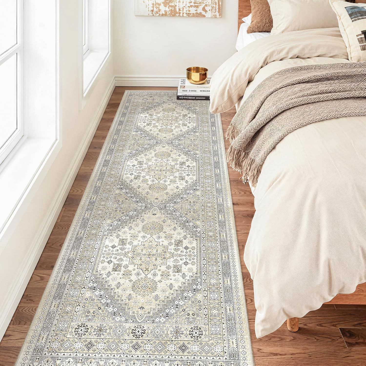 zesthome 9x12 Area Rugs for Girls Bedroom, Low Pile Machine Washable Rugs, Vintage Large Pink Rugs, Stain Resistant Nursery Room Rug, Baby Crawling Rug (Pink/Blue,9'x12')