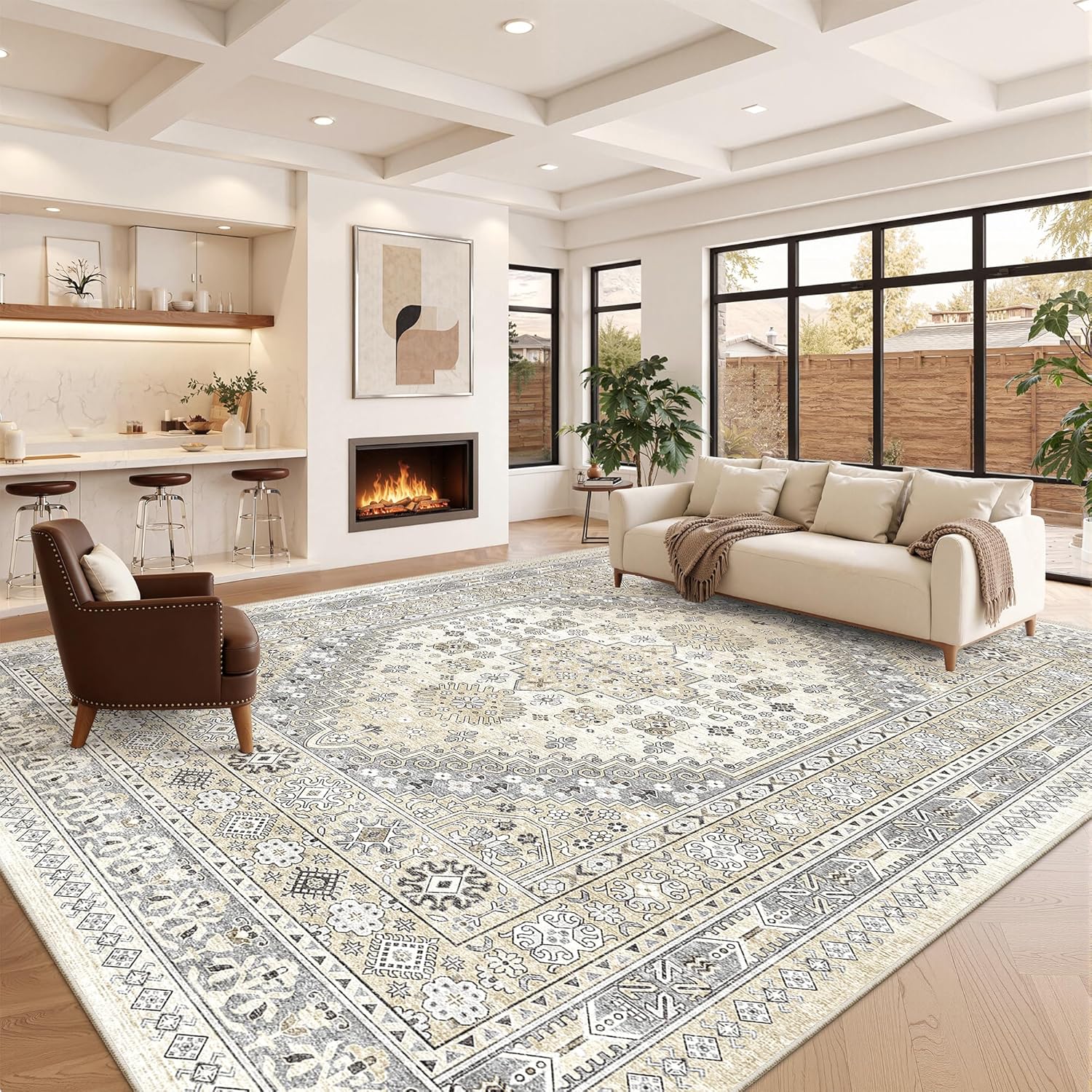 zesthome 9x12 Area Rugs for Girls Bedroom, Low Pile Machine Washable Rugs, Vintage Large Pink Rugs, Stain Resistant Nursery Room Rug, Baby Crawling Rug (Pink/Blue,9'x12')