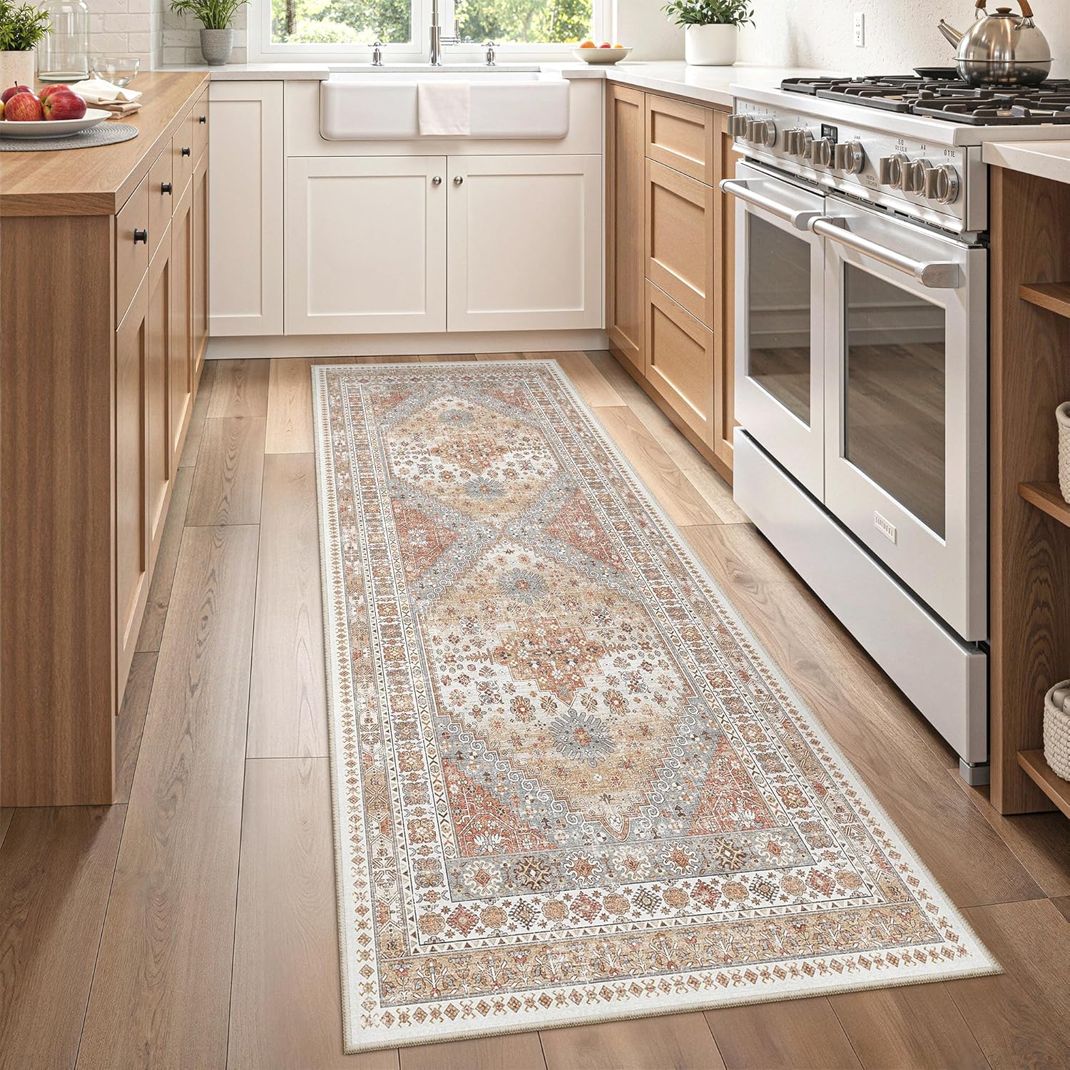 zesthome 9x12 Area Rugs for Girls Bedroom, Low Pile Machine Washable Rugs, Vintage Large Pink Rugs, Stain Resistant Nursery Room Rug, Baby Crawling Rug (Pink/Blue,9'x12')