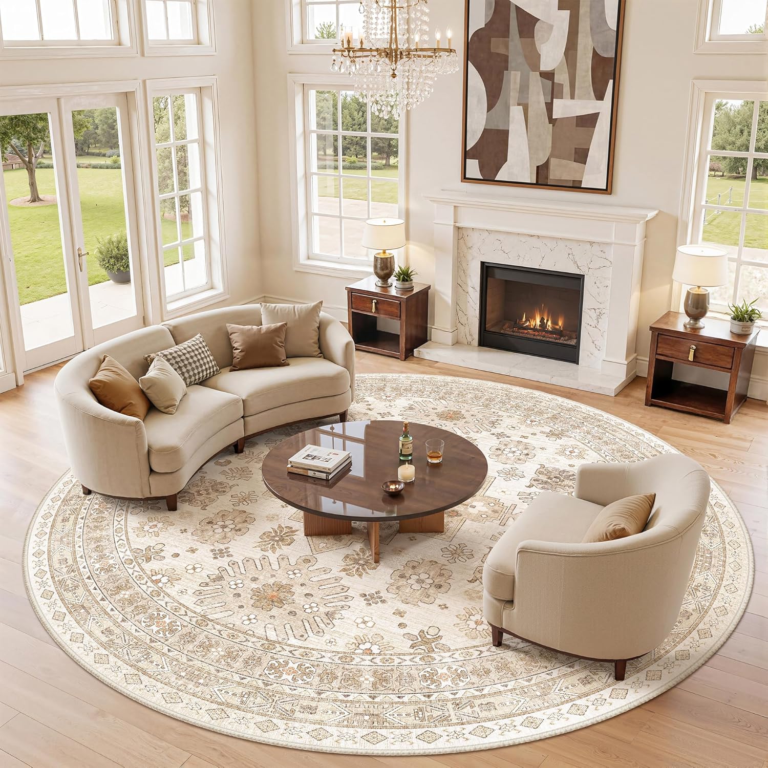 zesthome 9x12 Area Rugs for Girls Bedroom, Low Pile Machine Washable Rugs, Vintage Large Pink Rugs, Stain Resistant Nursery Room Rug, Baby Crawling Rug (Pink/Blue,9'x12')